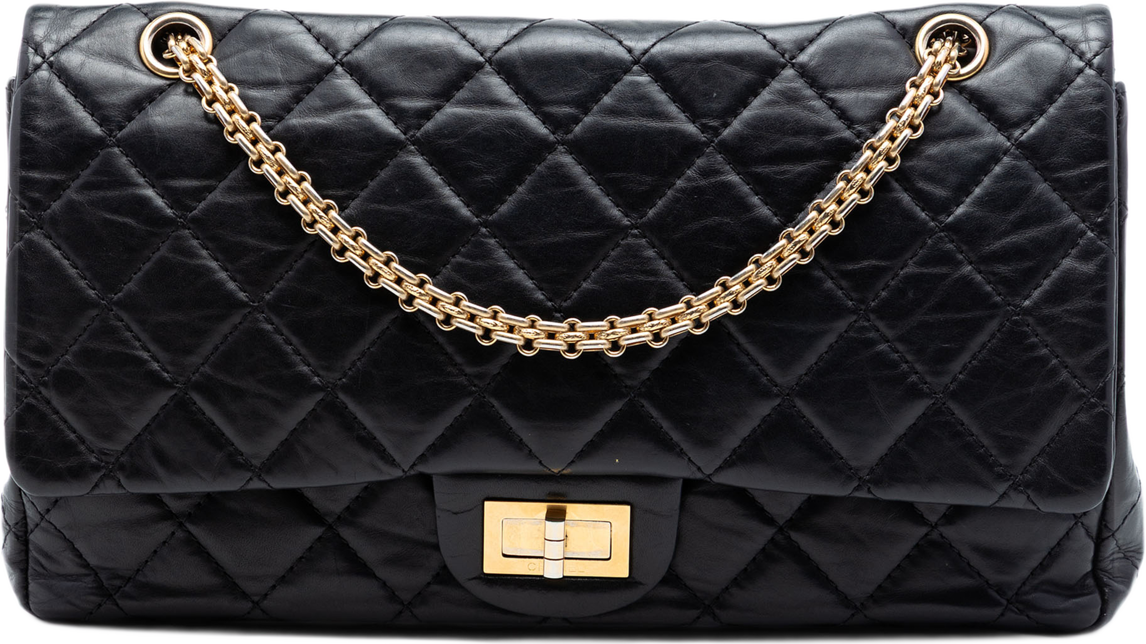 Chanel Quilted Aged Calfskin Reissue 2.55 Double Flap 227, från Luxclusif, i färgen black. Klicka för att öppna bilden i stort format