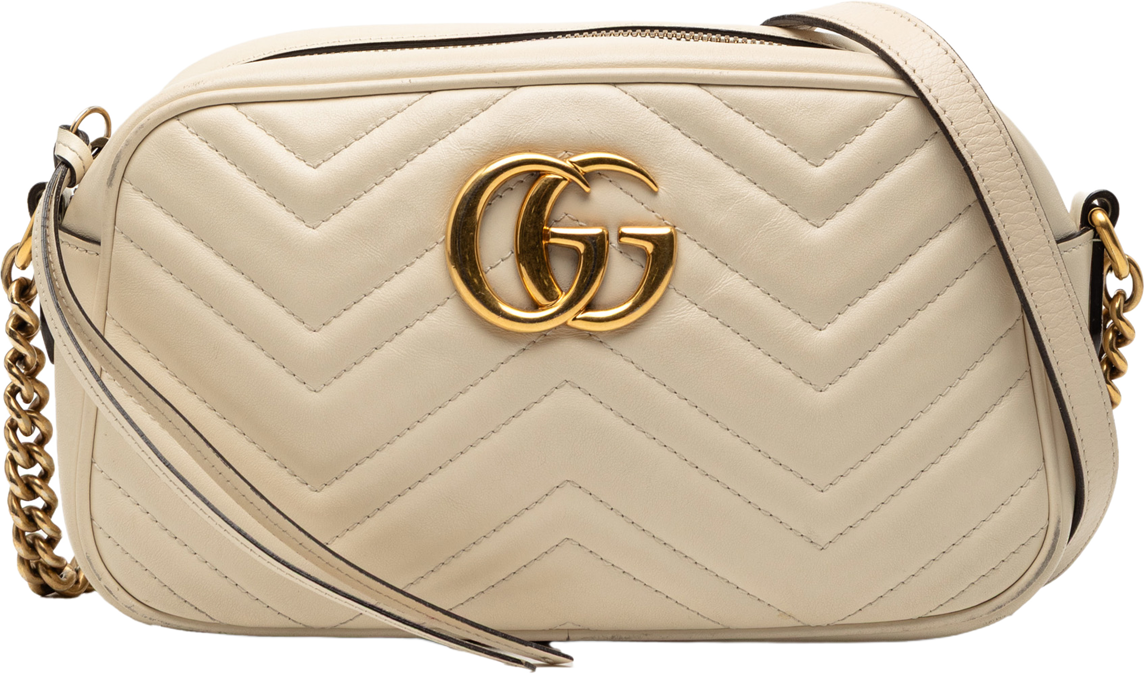 Gucci Small Gg Marmont Matelasse Leather Crossbody, från Luxclusif, i färgen white. Klicka för att öppna bilden i stort format