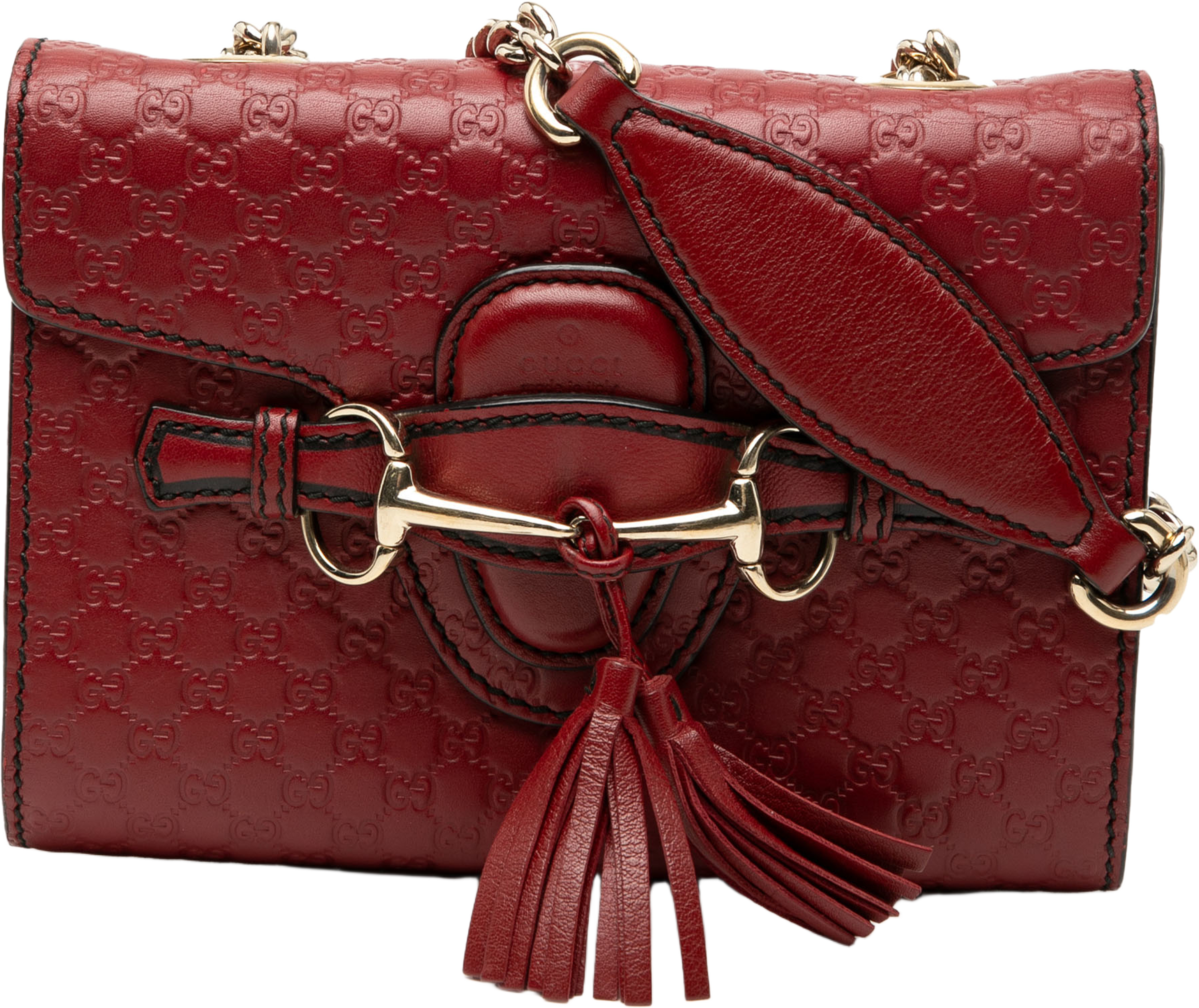 Gucci Mini Microguccissima Emily Crossbody, från Luxclusif, i färgen dark red. Klicka för att öppna bilden i stort format