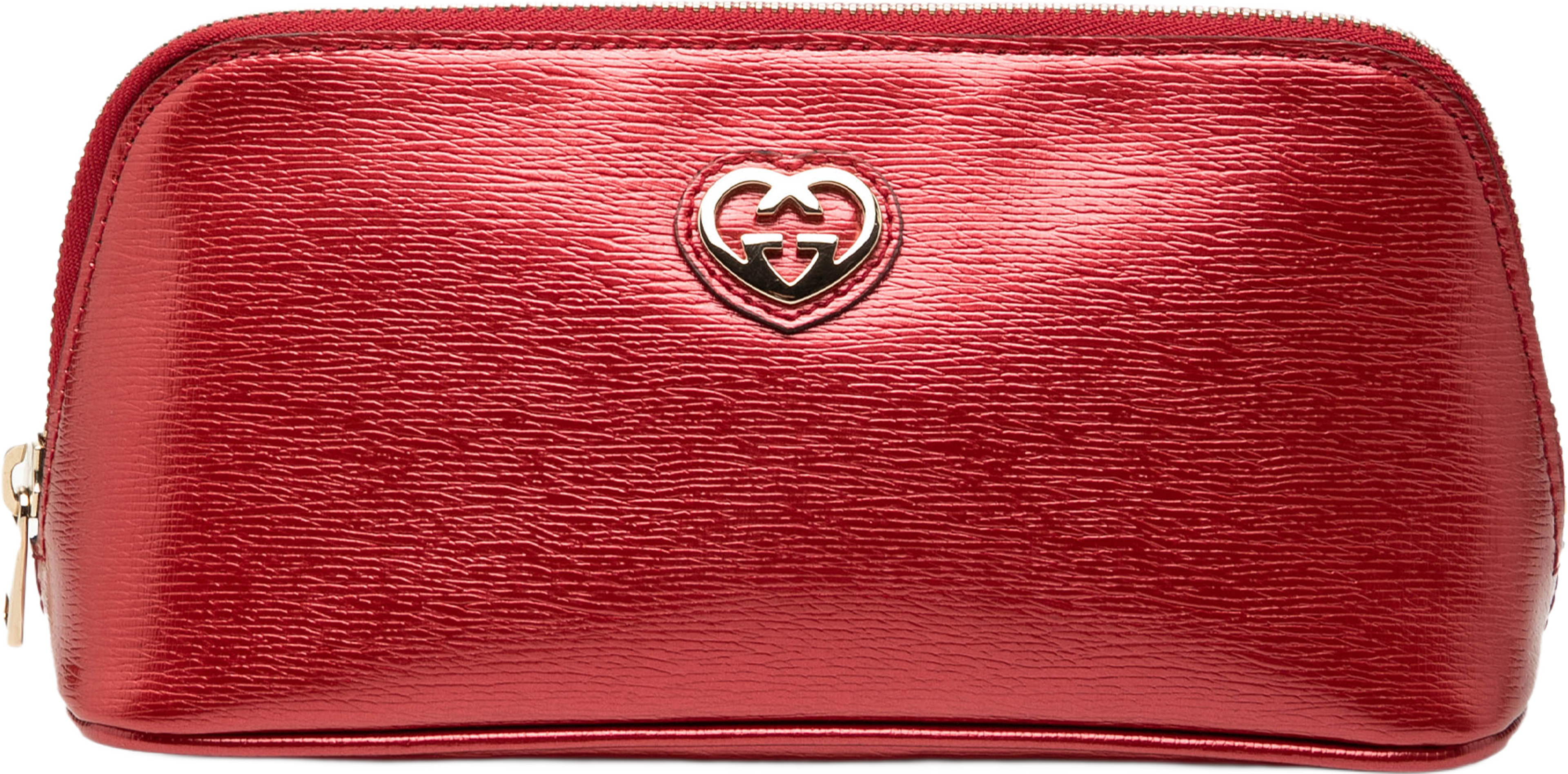 Gucci Metallic Calfskin Lovely Cosmetic Pouch, från Luxclusif, i färgen röd. Klicka för att öppna bilden i stort format