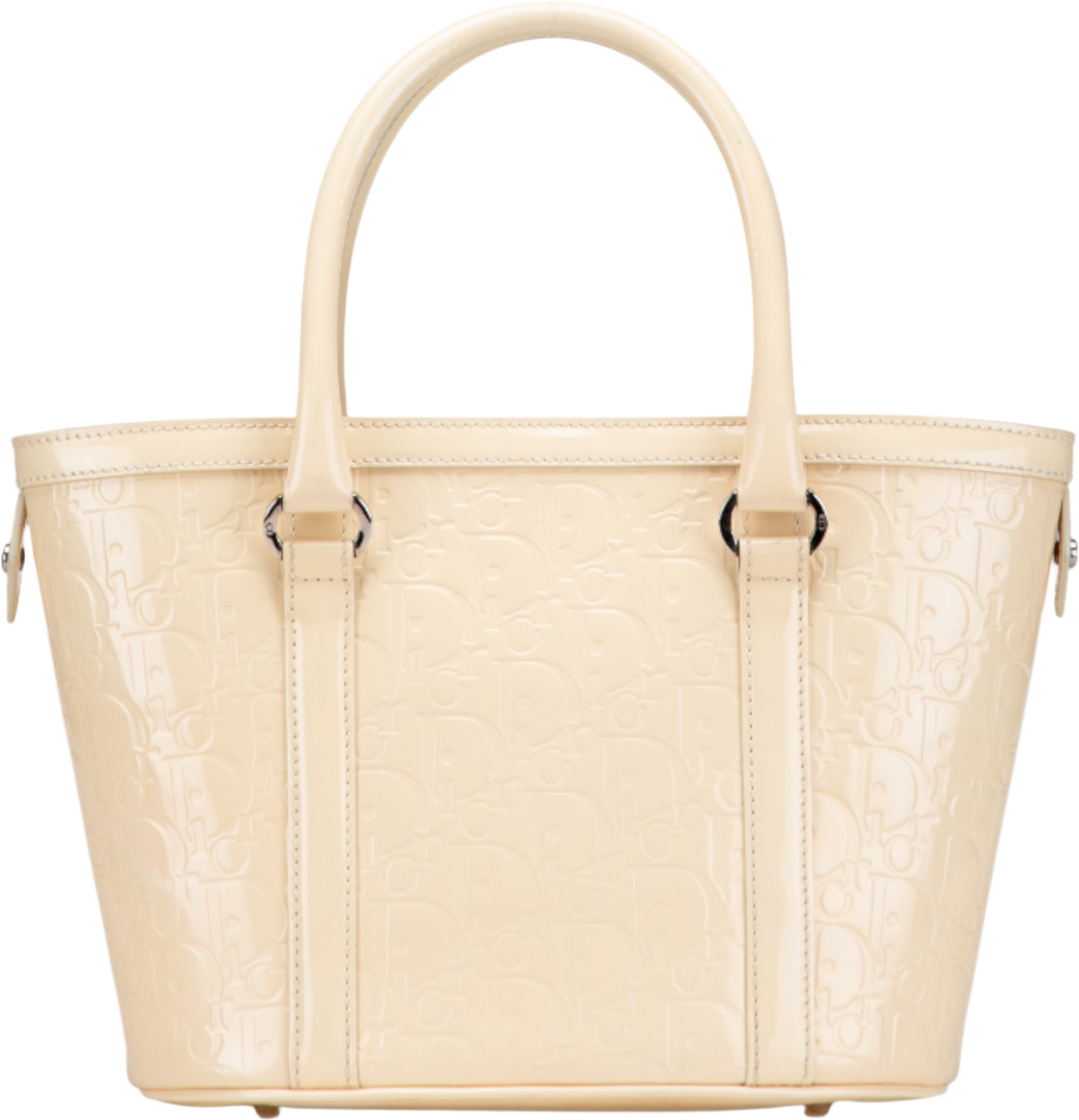 Dior Diorissimo Trotter Patent Tote, från Luxclusif, i färgen beige. Klicka för att öppna bilden i stort format