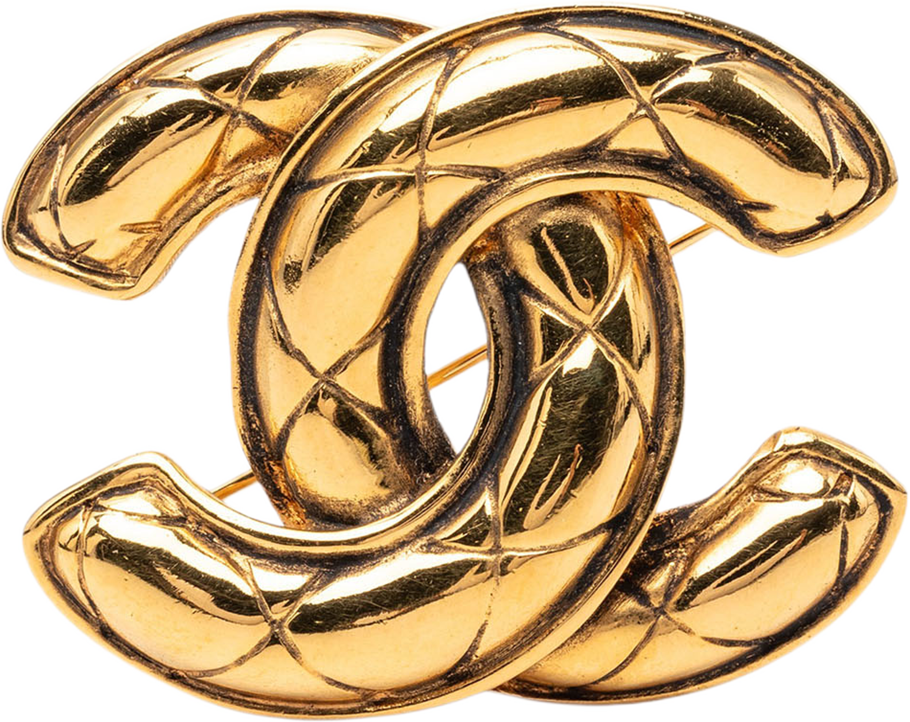 Chanel Cc Gold Plated Quilted Brooch, från Luxclusif, i färgen guld. Klicka för att öppna bilden i stort format