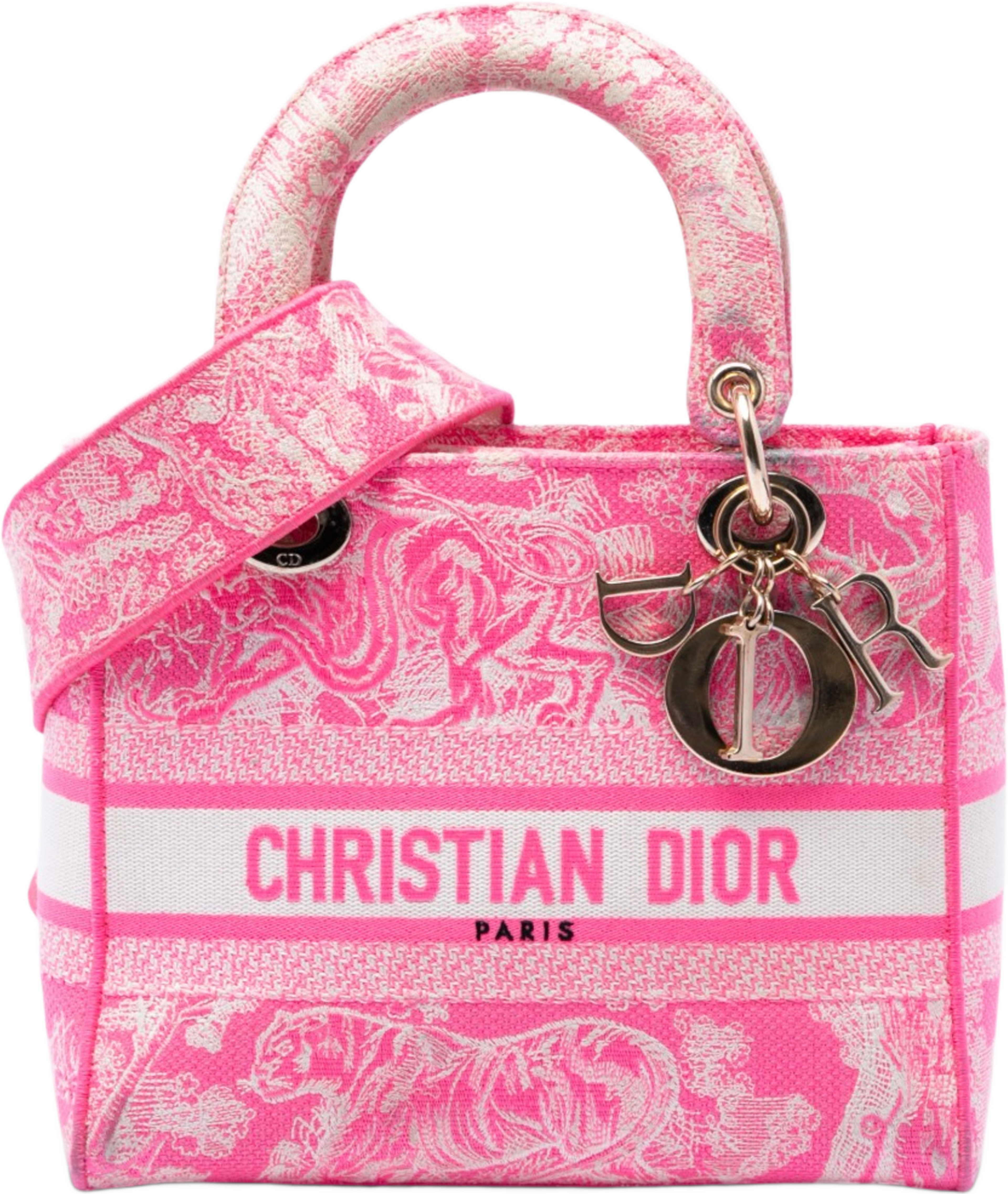 Dior Mini Embroidered Jute Canvas Union Saddle Bag, från Luxclusif, i färgen rosa. Klicka för att öppna bilden i stort format