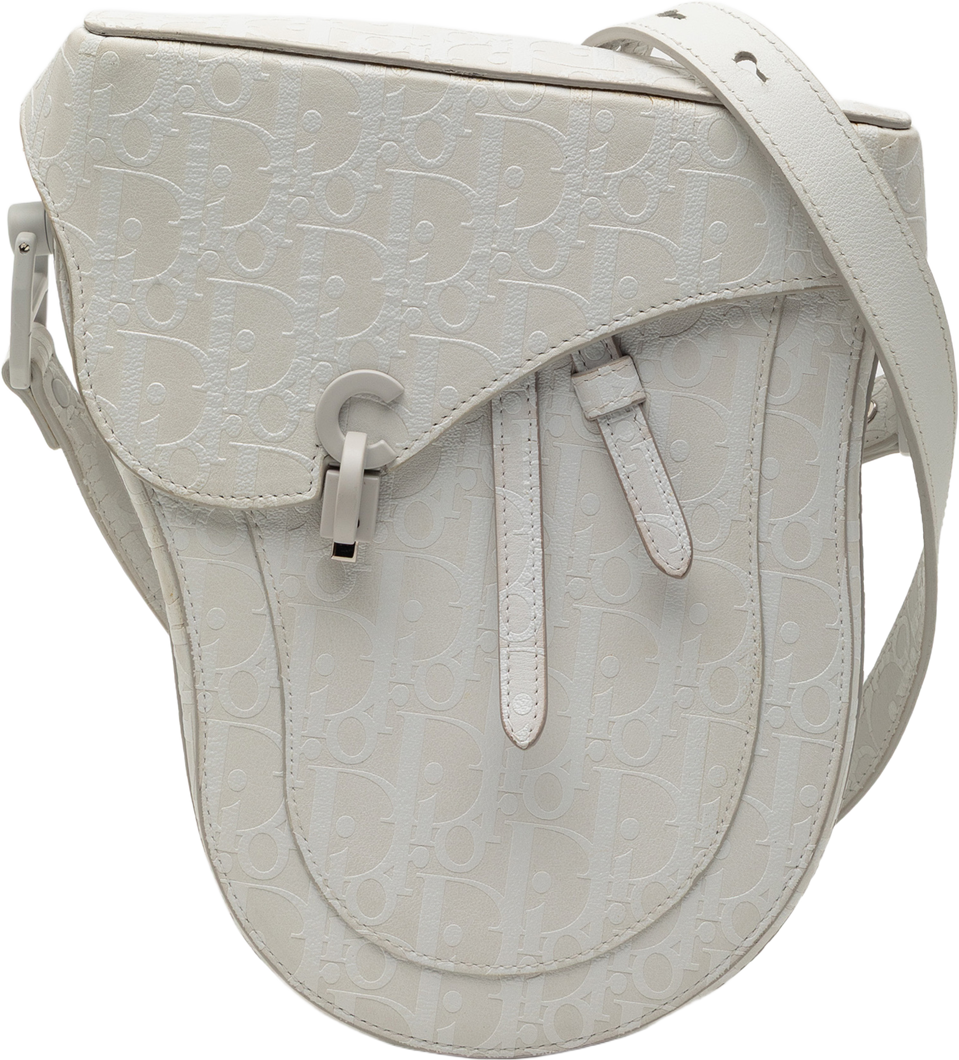 Dior Oblique Calfskin Saddle Boxy Crossbody, från Luxclusif, i färgen white. Klicka för att öppna bilden i stort format
