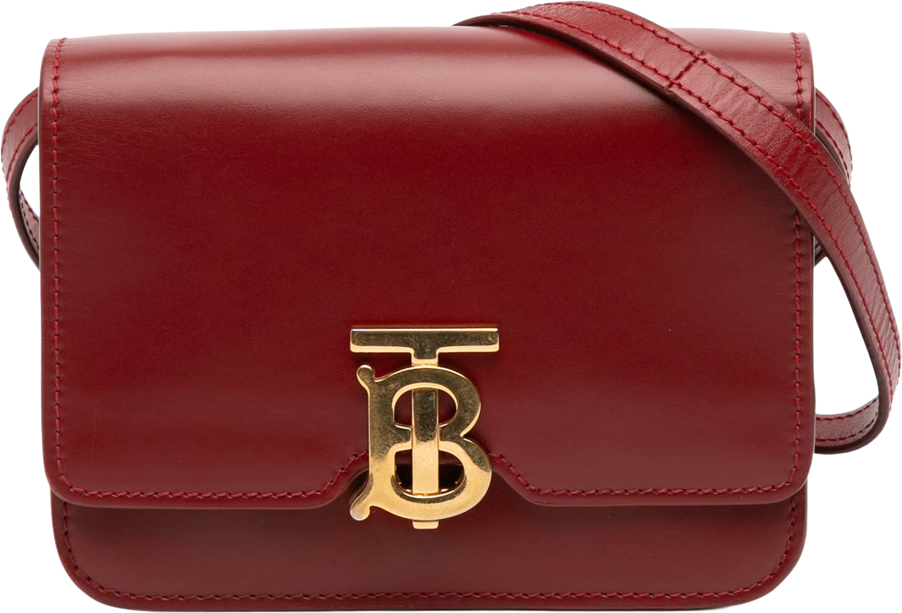 Burberry Mini Leather Tb Crossbody, från Luxclusif, i färgen red. Klicka för att öppna bilden i stort format