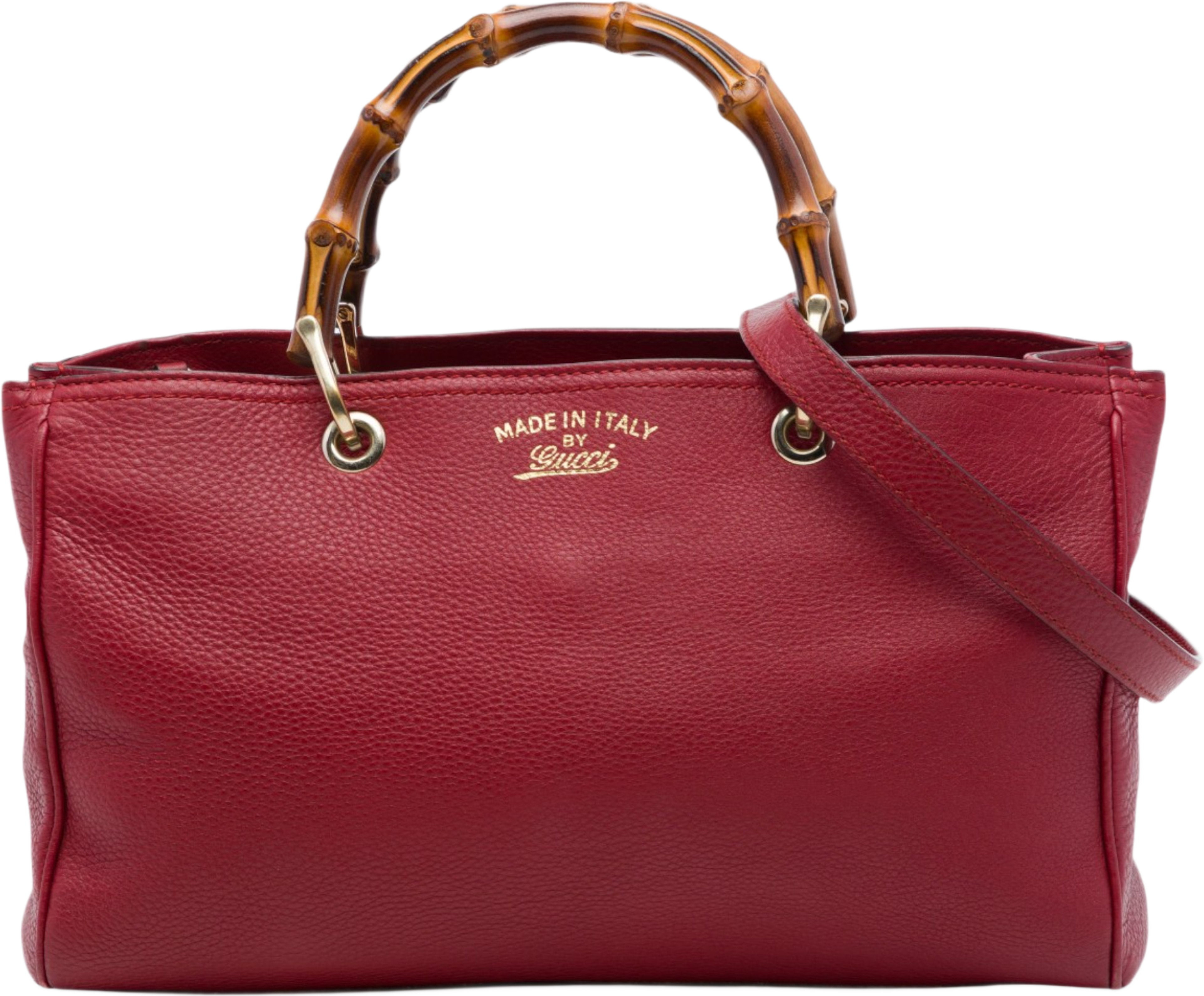 Gucci Medium Calfskin Bamboo Shopper Satchel, från Luxclusif, i färgen röd. Klicka för att öppna bilden i stort format