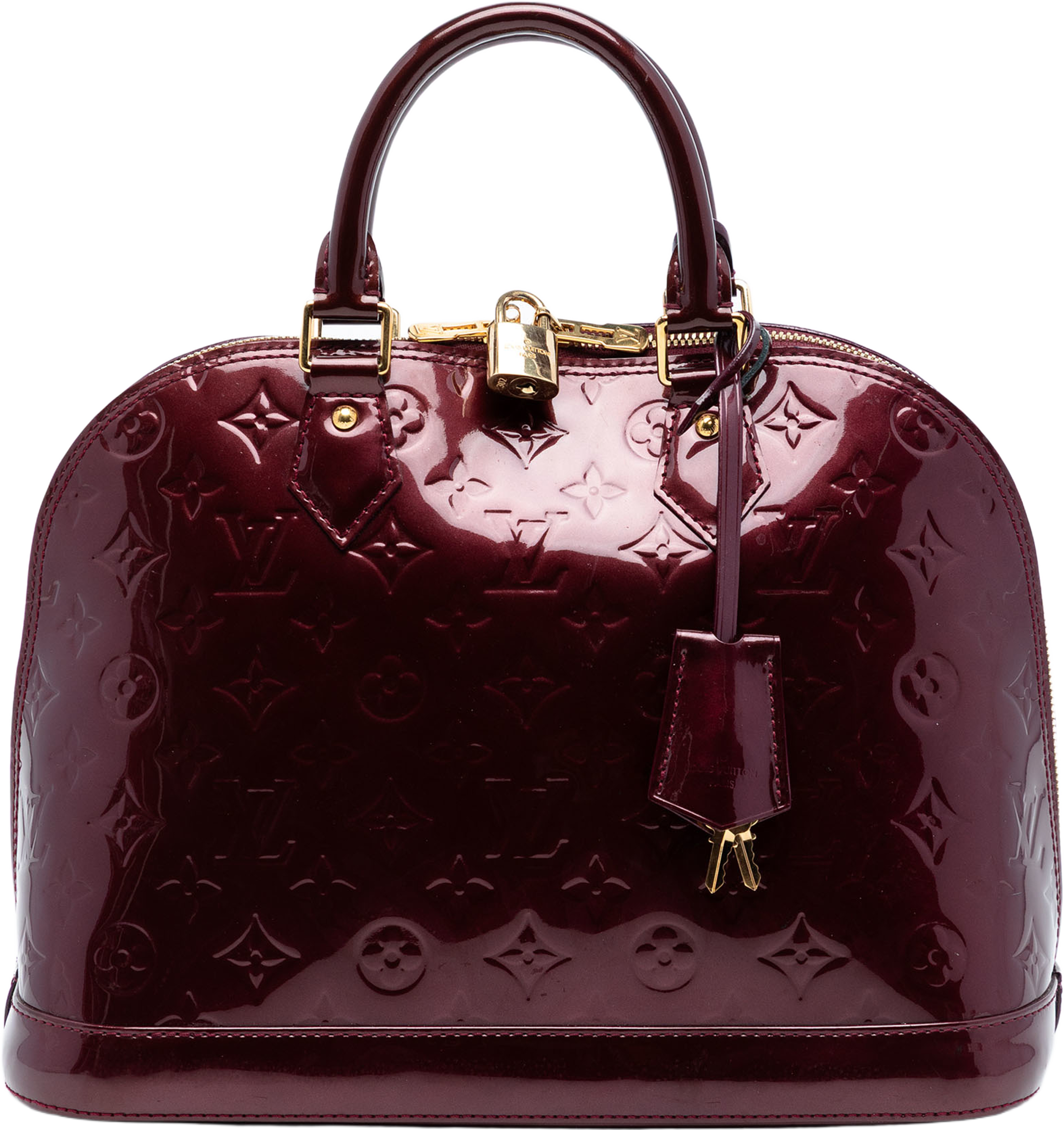 Louis Vuitton Monogram Vernis Alma Pm, från Luxclusif, i färgen burgundy. Klicka för att öppna bilden i stort format