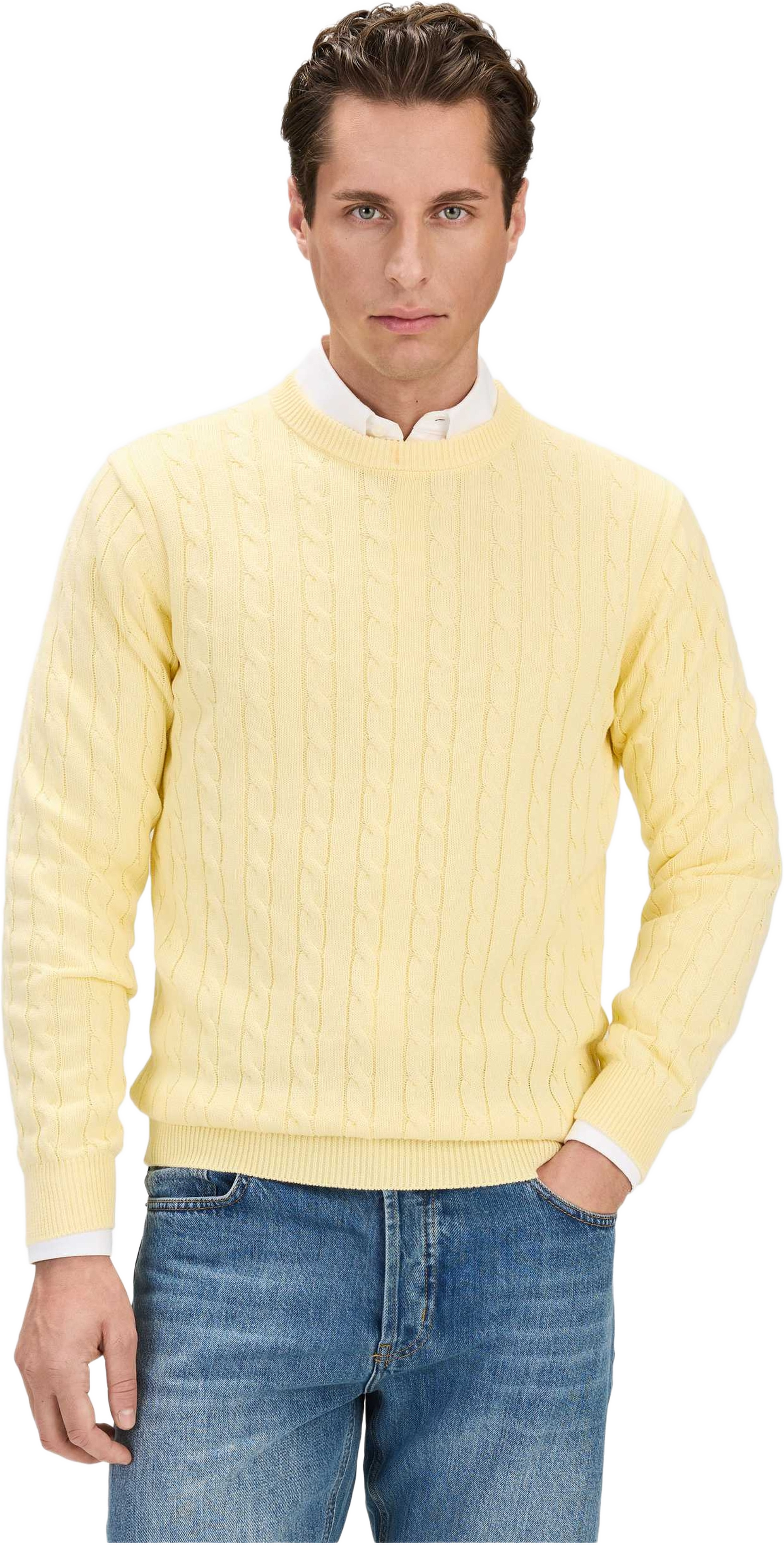 Cotton Cable Knitted Crew Neck Sweater (haidar), från John Henric, i färgen yellow. Klicka för att öppna bilden i stort format
