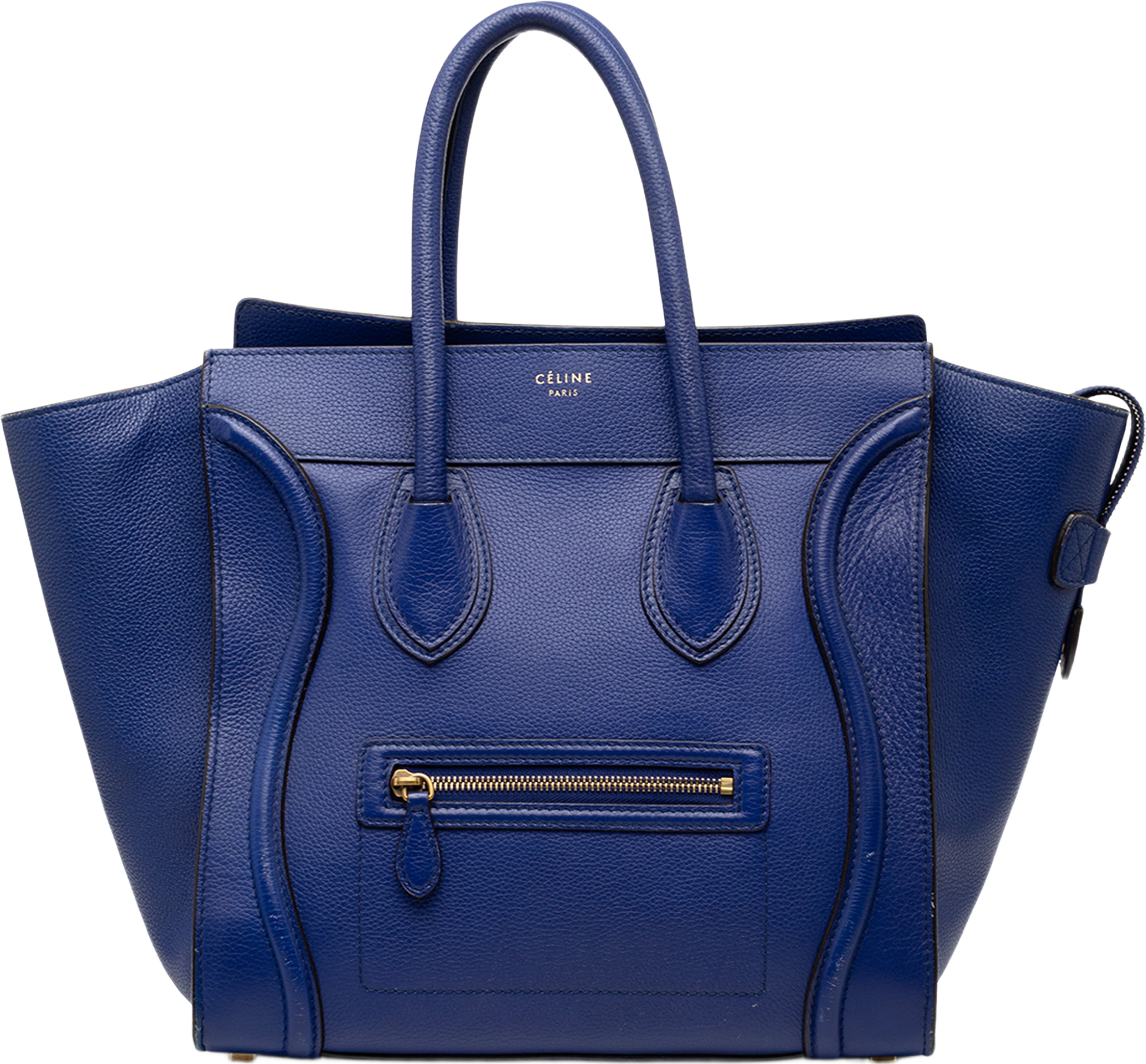 Celine Mini Calfskin Luggage Tote, från Luxclusif, i färgen blue. Klicka för att öppna bilden i stort format