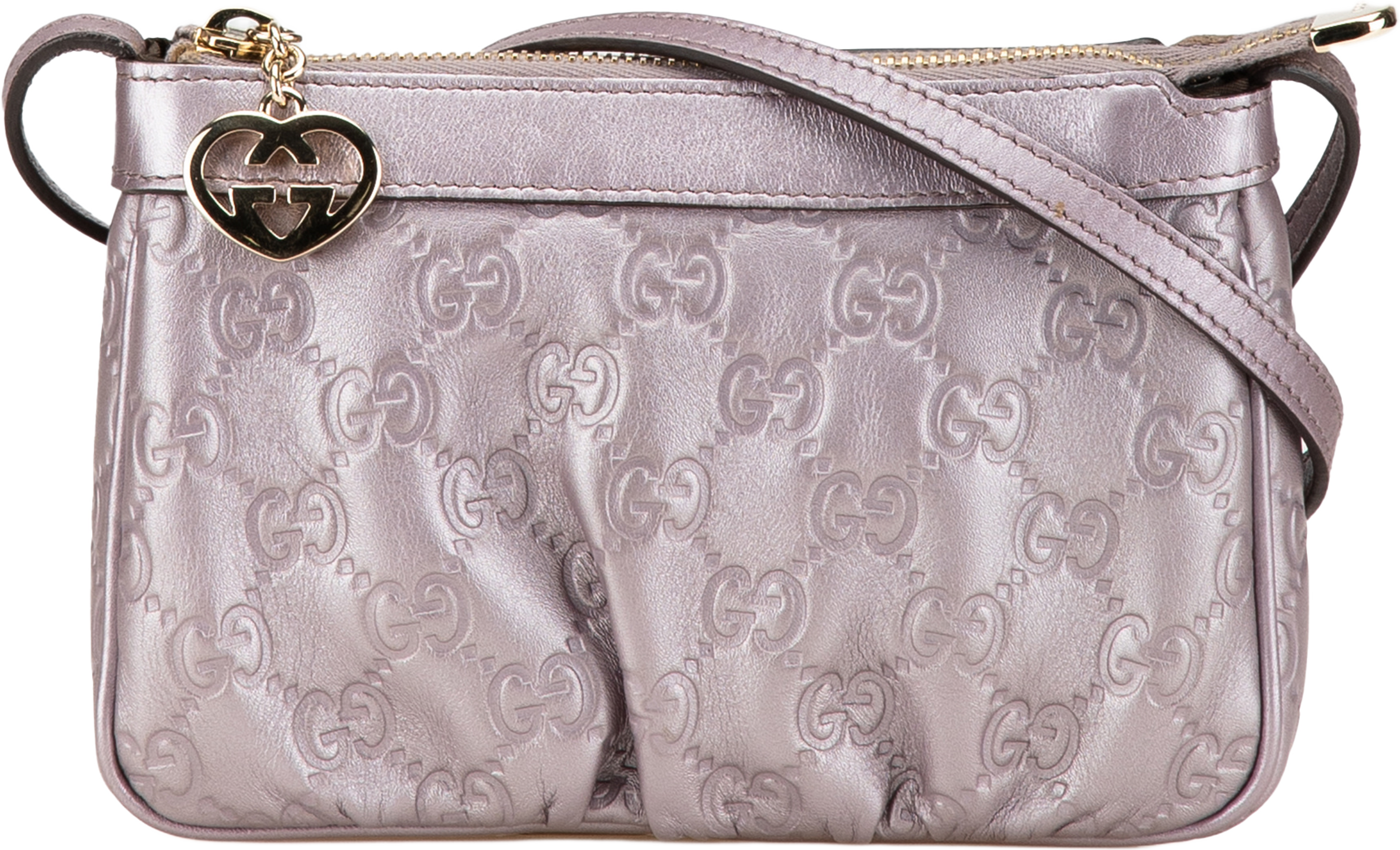 Gucci Small Metallic Guccissima Lovely Crossbody, från Luxclusif, i färgen light purple. Klicka för att öppna bilden i stort format
