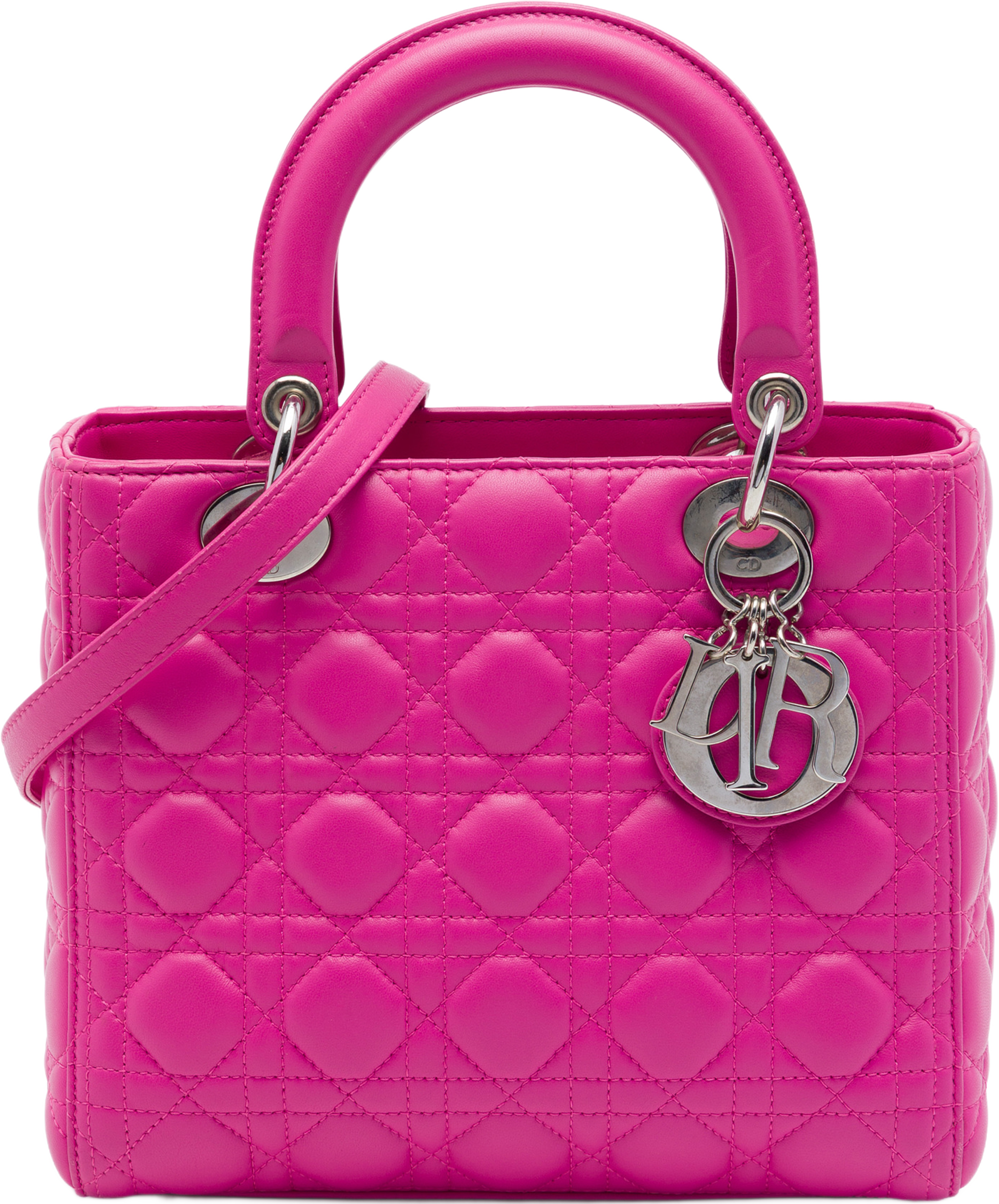 Dior Medium Lambskin Cannage Lady Dior, från Luxclusif, i färgen rosa. Klicka för att öppna bilden i stort format