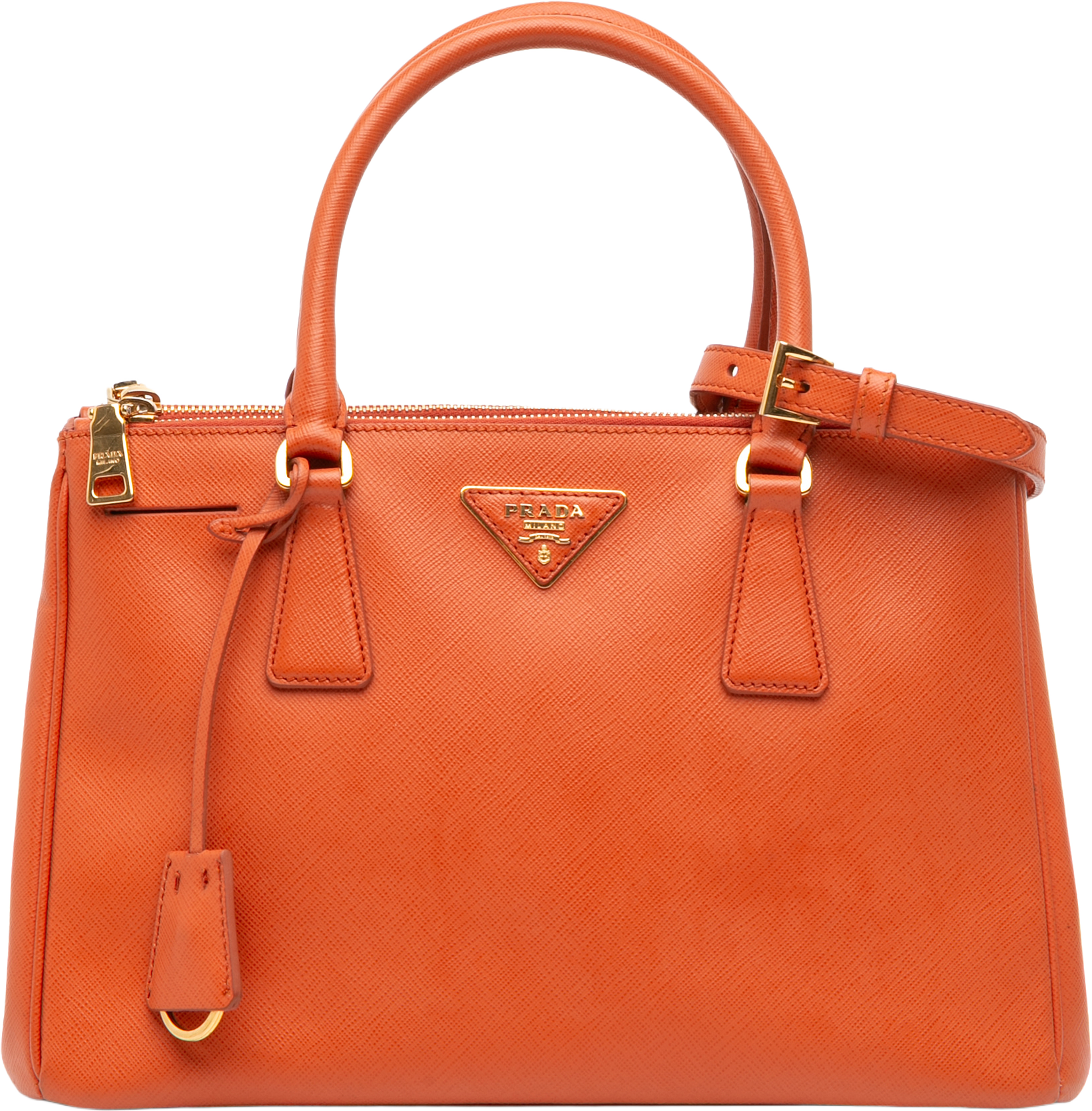 Prada Medium Saffiano Lux Galleria Double Zip Satchel, från Luxclusif, i färgen orange. Klicka för att öppna bilden i stort format