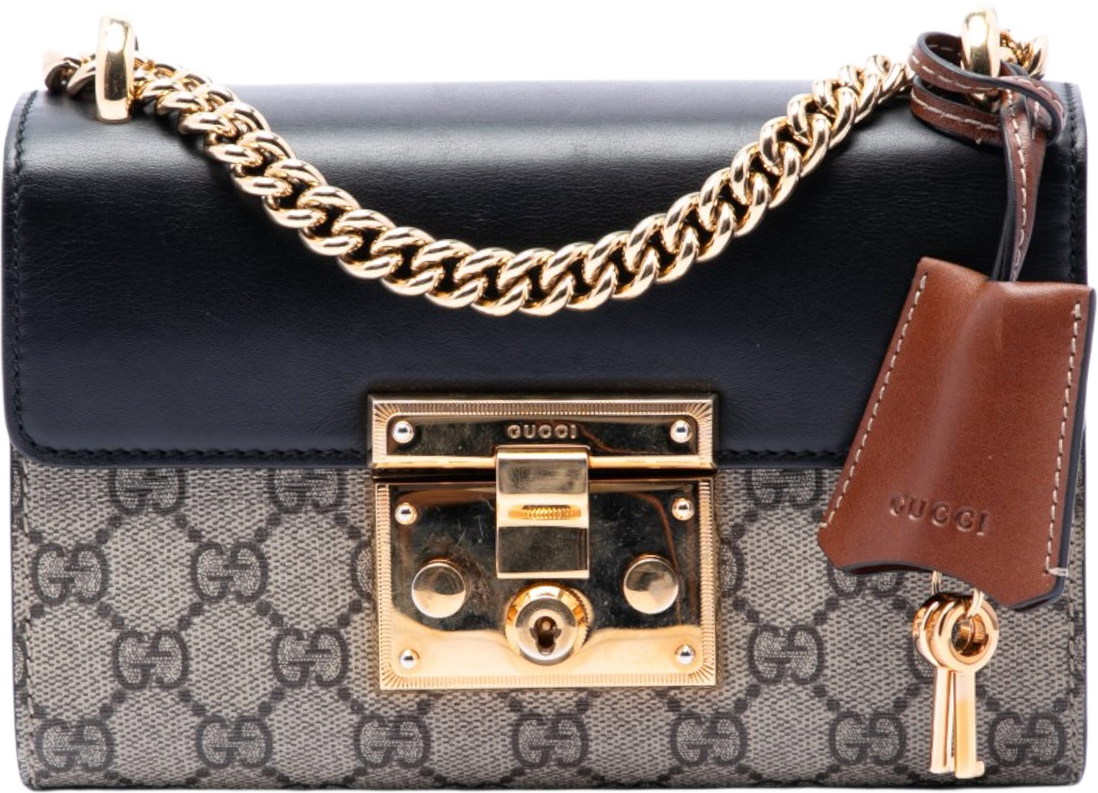 Gucci Small Gg Supreme Padlock Crossbody, från Luxclusif, i färgen beige. Klicka för att öppna bilden i stort format