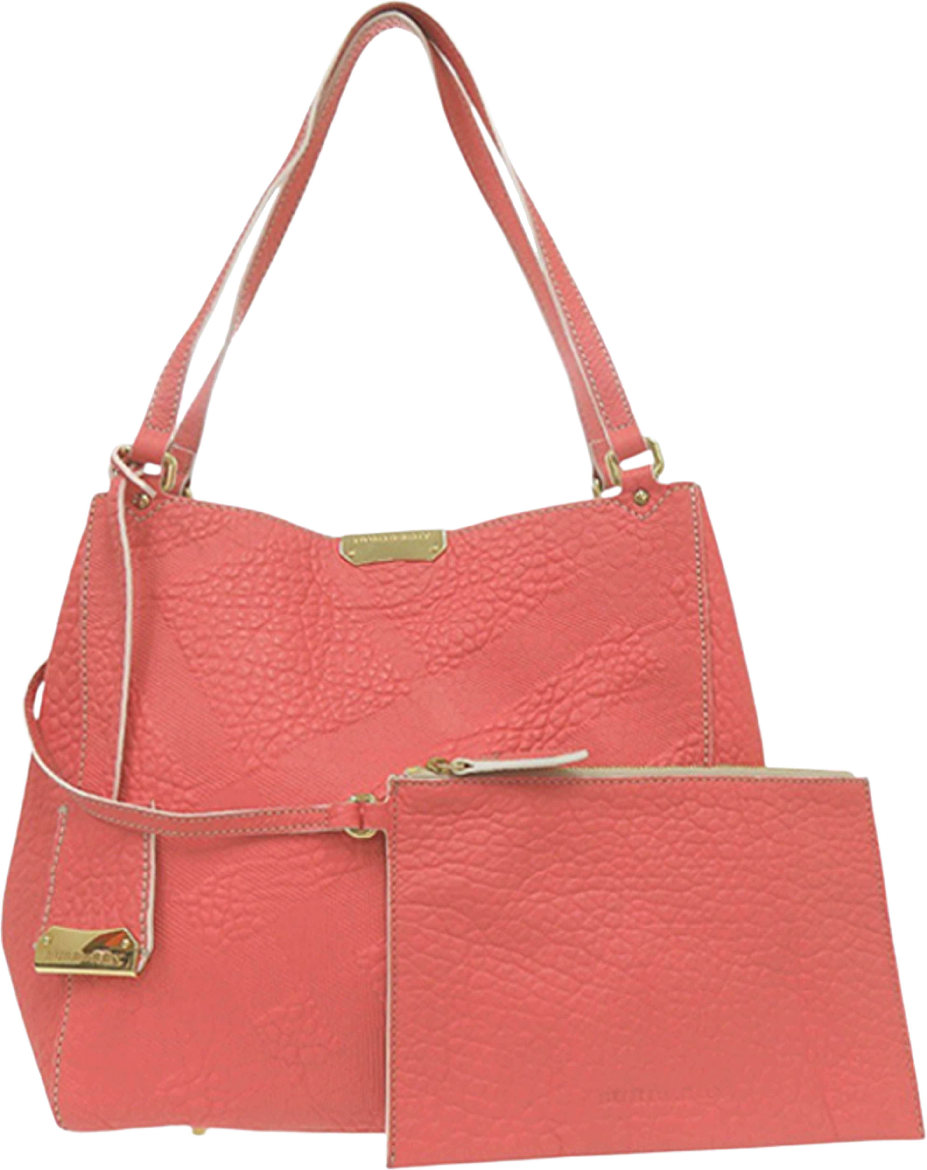 Burberry Small Embossed Grain Check Canterbury Tote, från Luxclusif, i färgen blush. Klicka för att öppna bilden i stort format