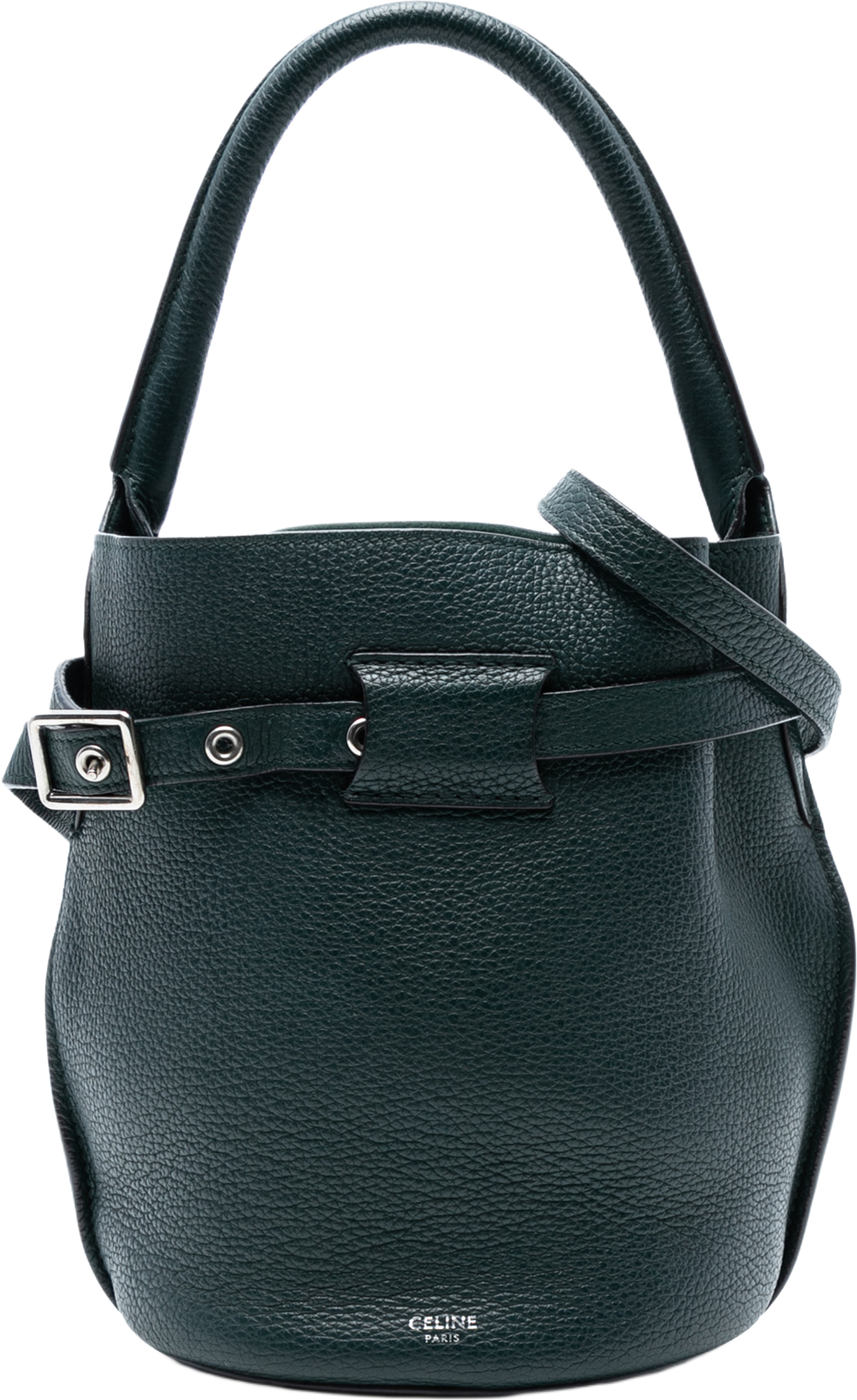 Celine Nano Leather Big Bucket Bag, från Luxclusif, i färgen dark green. Klicka för att öppna bilden i stort format