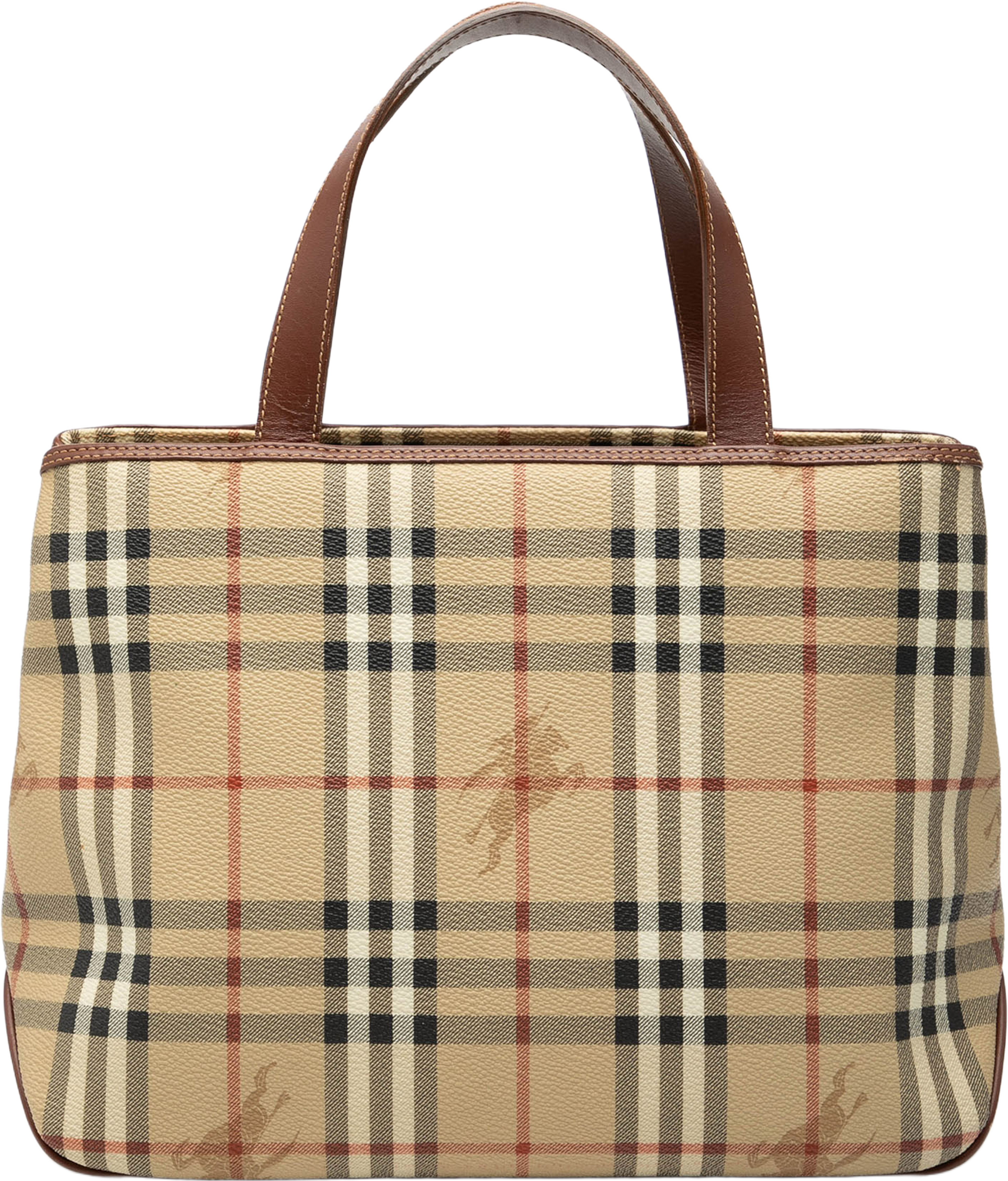 Burberry Haymarket Check Coated Canvas Tote, från Luxclusif, i färgen beige. Klicka för att öppna bilden i stort format