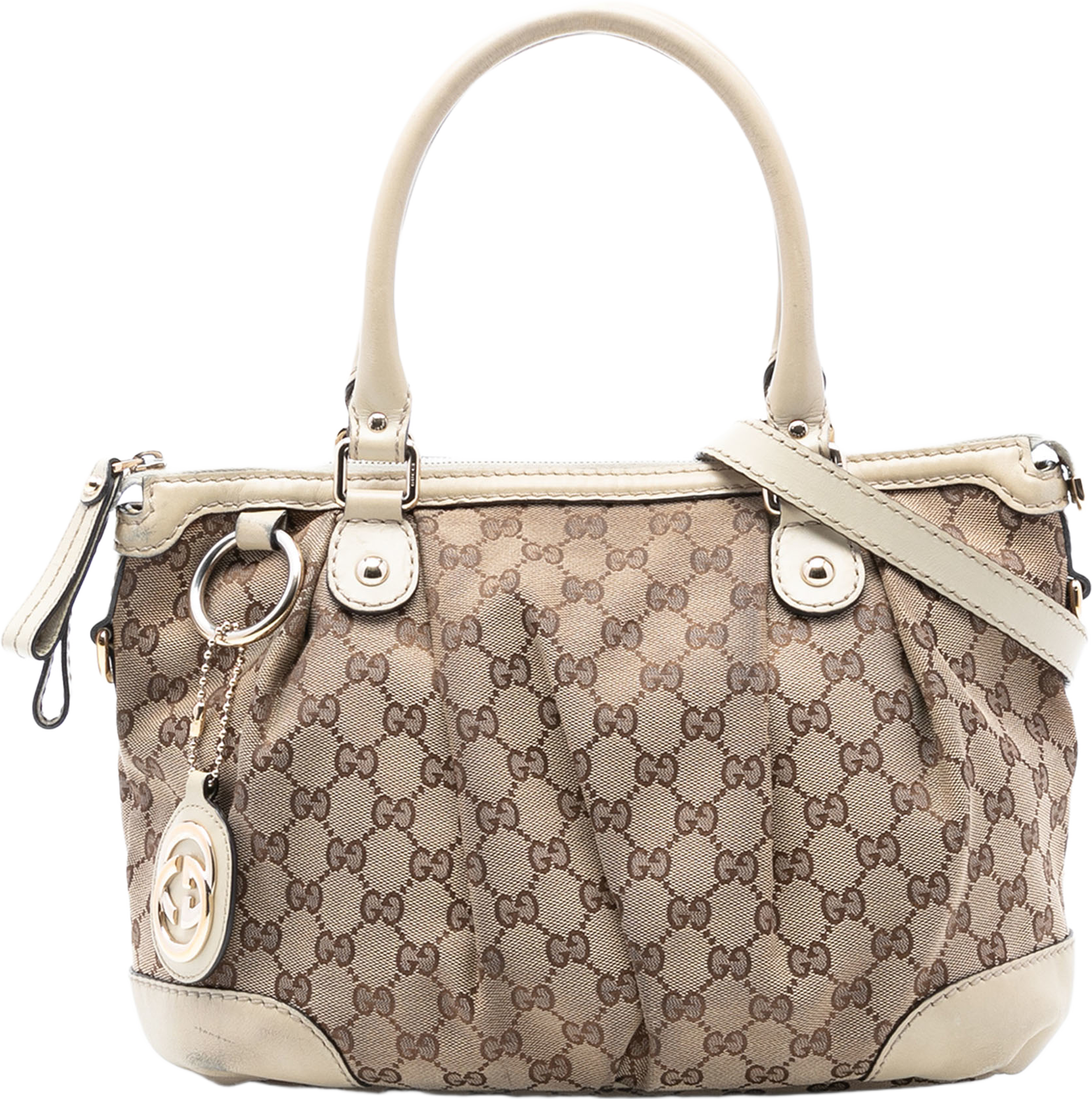 Gucci Gg Canvas Sukey Satchel, från Luxclusif, i färgen beige. Klicka för att öppna bilden i stort format