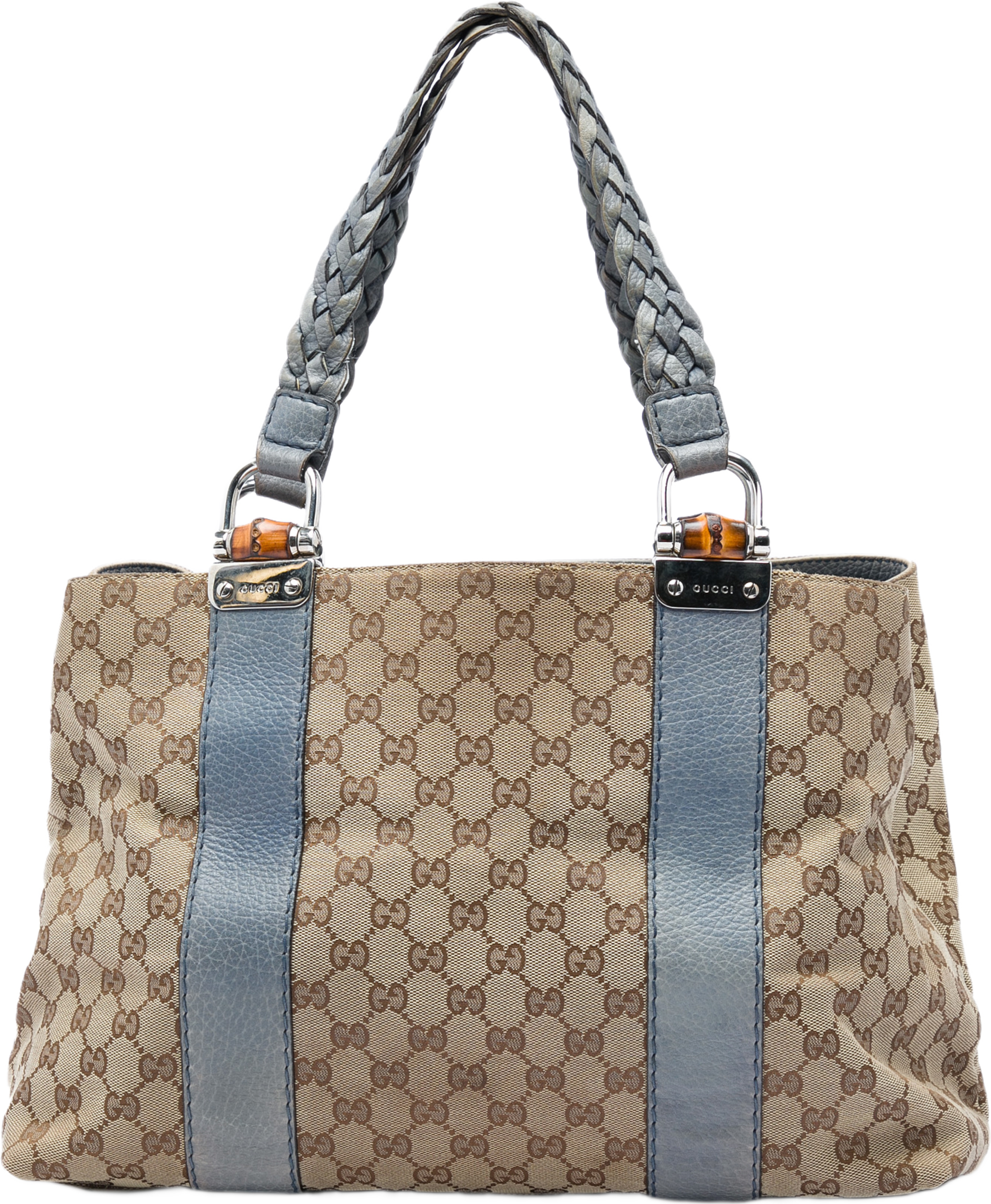 Gucci Medium Gg Canvas Bamboo Libeccio Tote, från Luxclusif, i färgen blå. Klicka för att öppna bilden i stort format