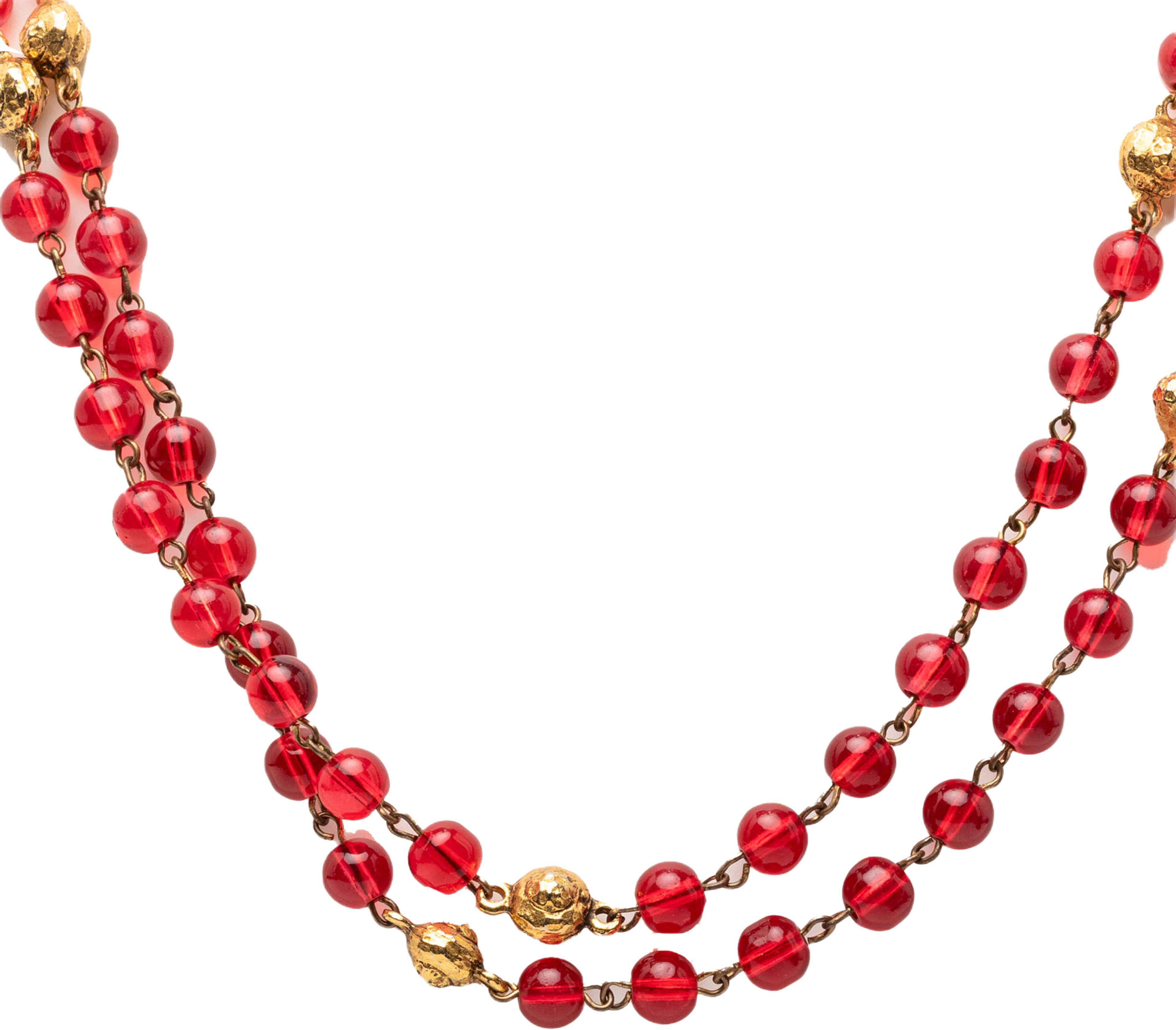 Chanel Gripoix Glass And Gold Plated Long Necklace, från Luxclusif, i färgen red. Klicka för att öppna bilden i stort format