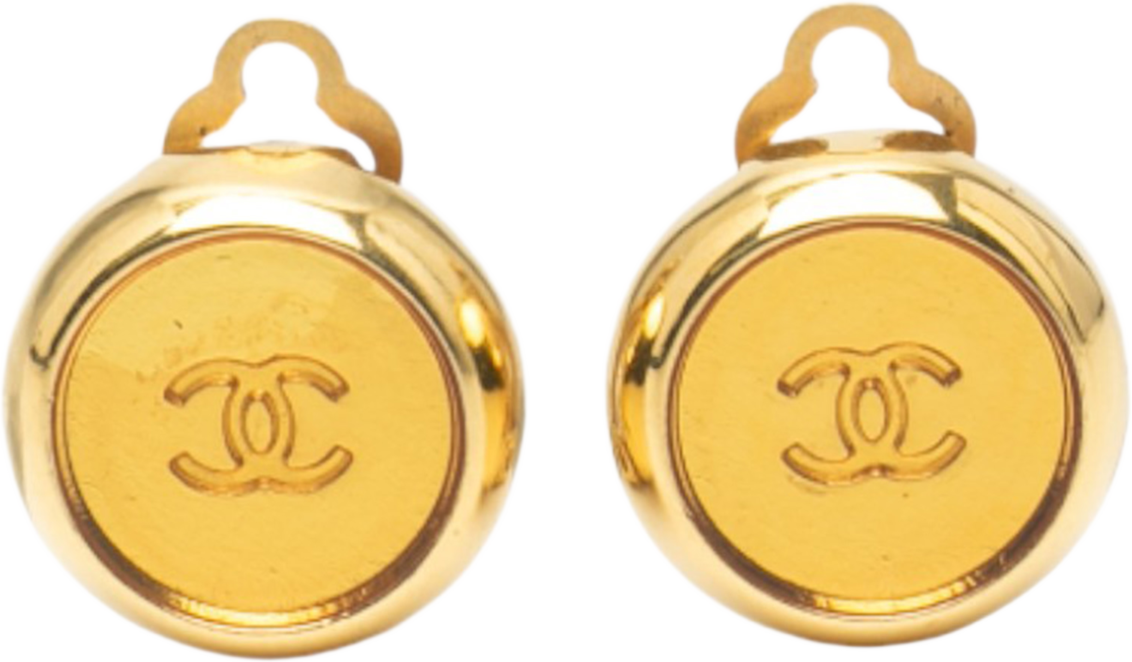 Chanel Cc Gold Plated Round Clip On Earrings, från Luxclusif, i färgen gold. Klicka för att öppna bilden i stort format