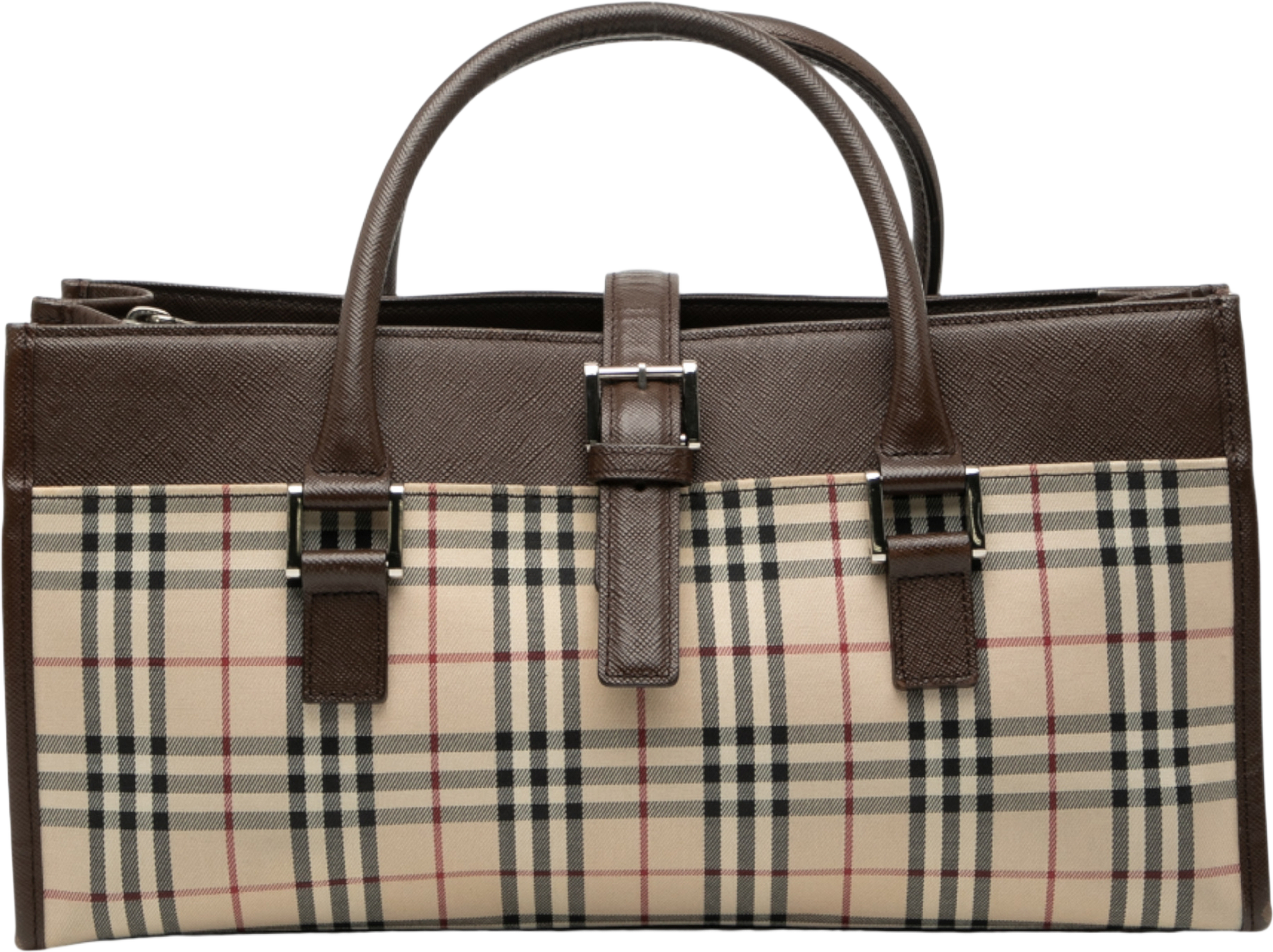 Burberry House Check Canvas Handbag, från Luxclusif, i färgen beige. Klicka för att öppna bilden i stort format