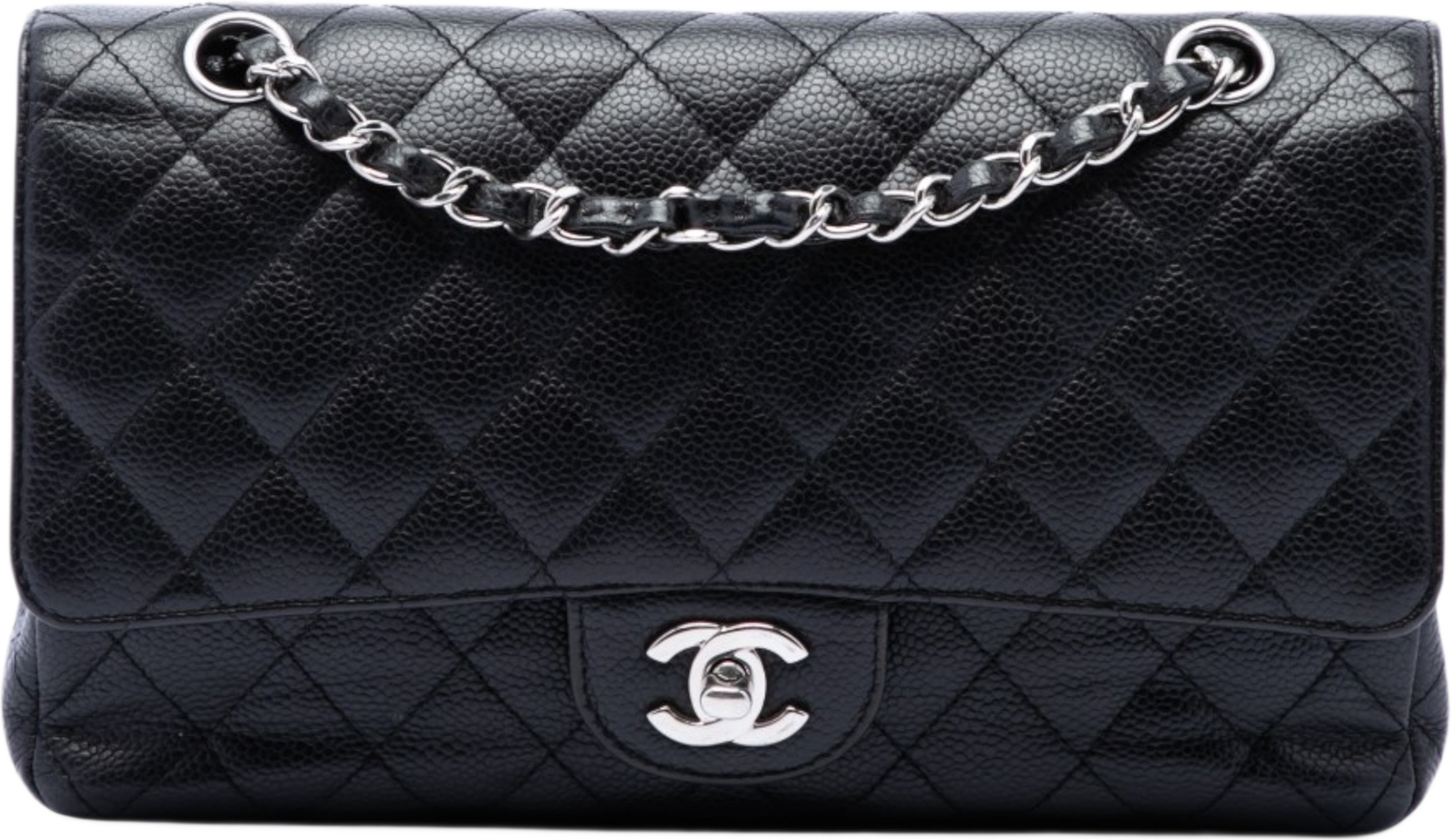 Chanel Medium Classic Caviar Double Flap, från Luxclusif, i färgen svart. Klicka för att öppna bilden i stort format