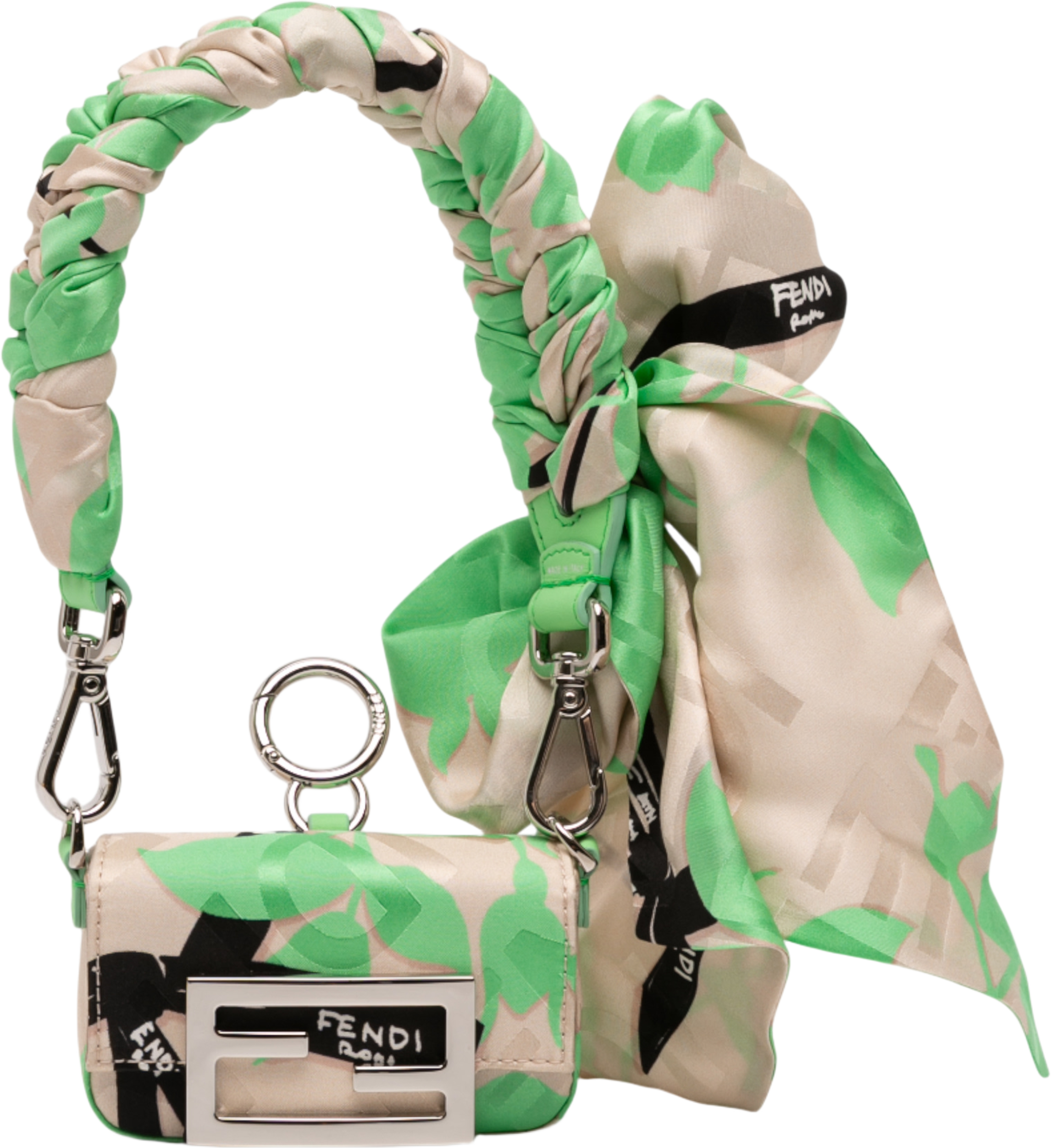 Fendi Nano Satin Charm Baguette, från Luxclusif, i färgen beige. Klicka för att öppna bilden i stort format