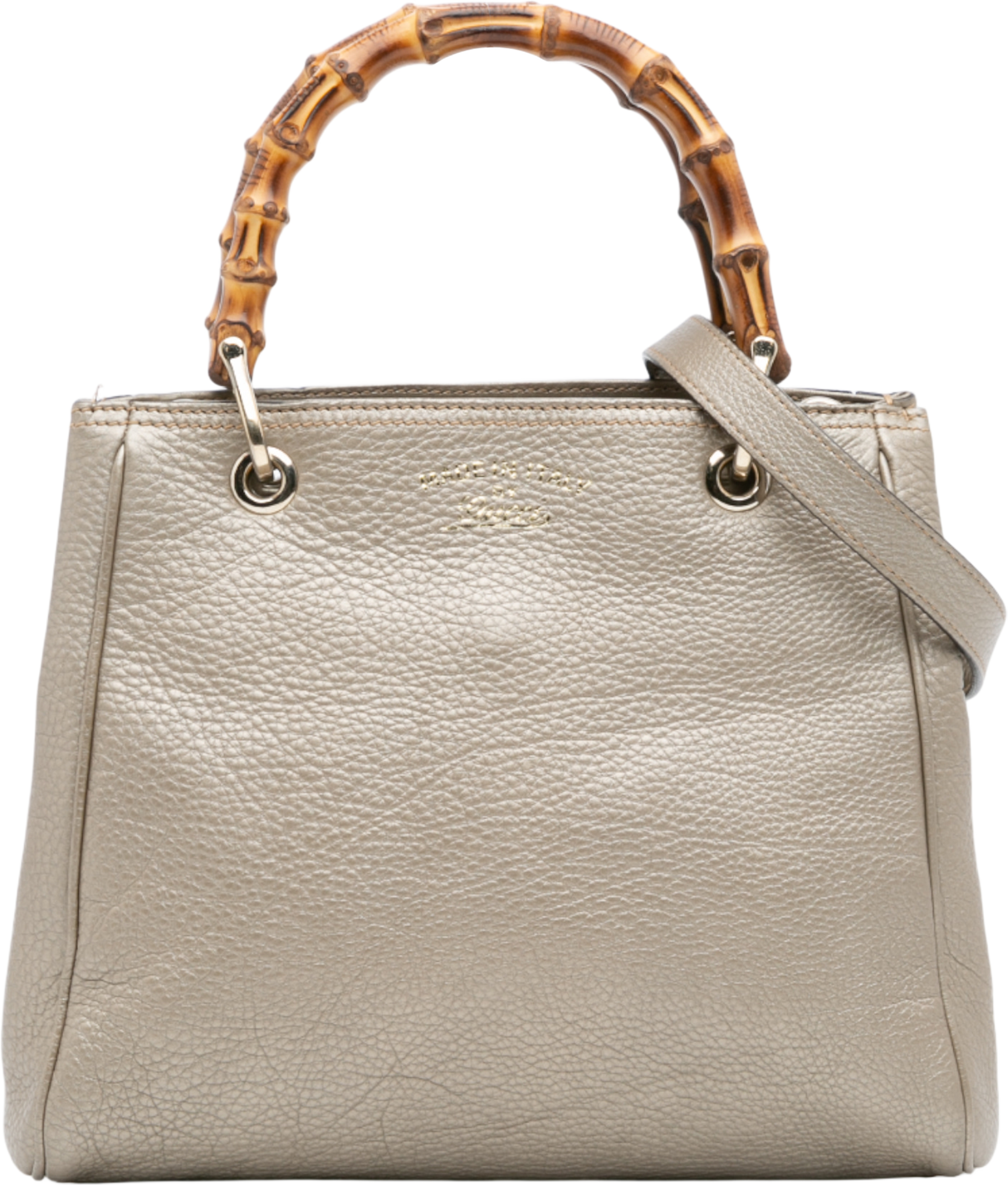 Gucci Small Calfskin Bamboo Shopper Satchel, från Luxclusif, i färgen gold. Klicka för att öppna bilden i stort format