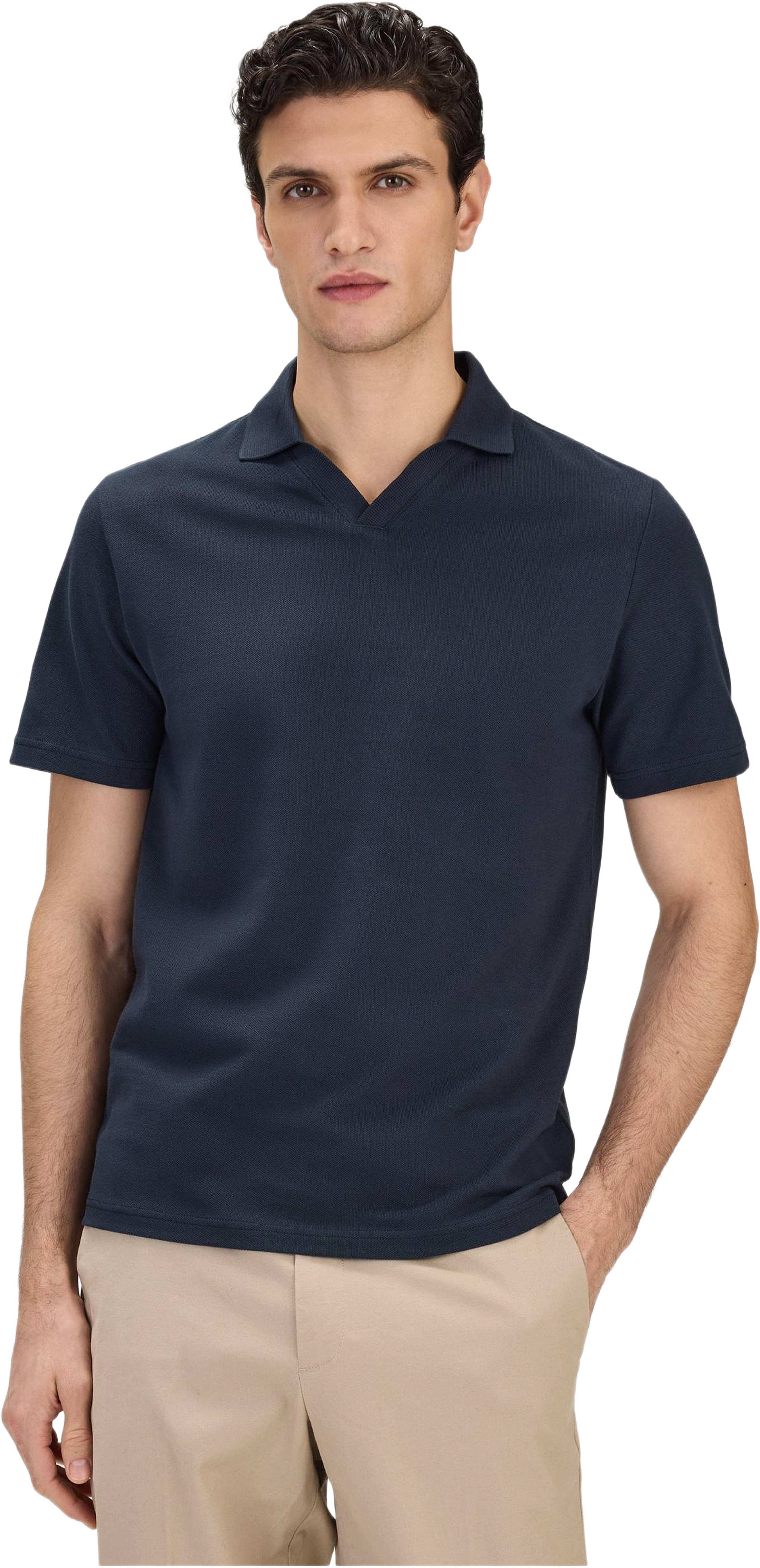 Cotton Short Sleeve V-neck Polo Shirt, från John Henric, i färgen navy blue. Klicka för att öppna bilden i stort format