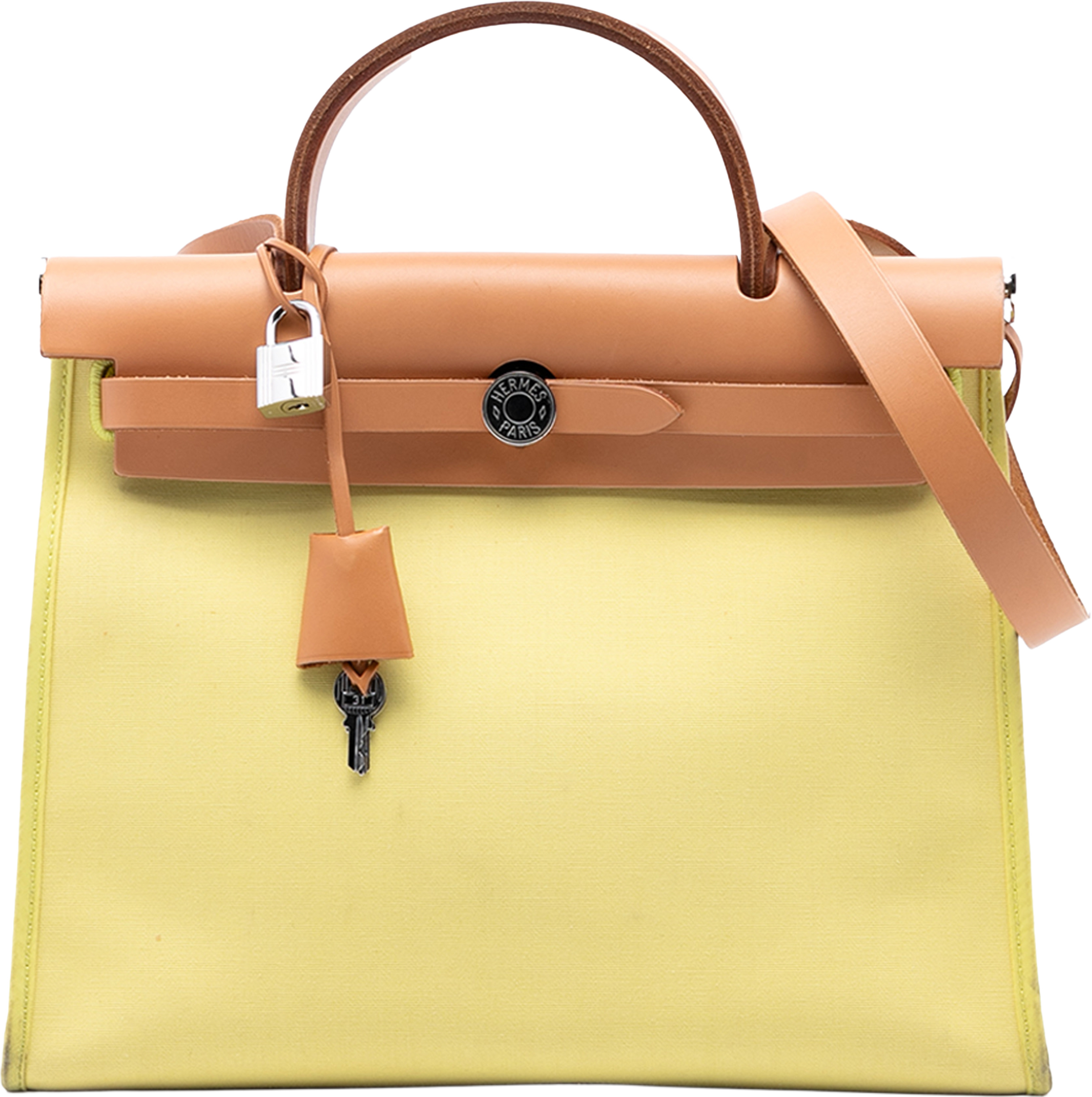 Hermès Toile Herbag Zip 31, från Luxclusif, i färgen yellow. Klicka för att öppna bilden i stort format