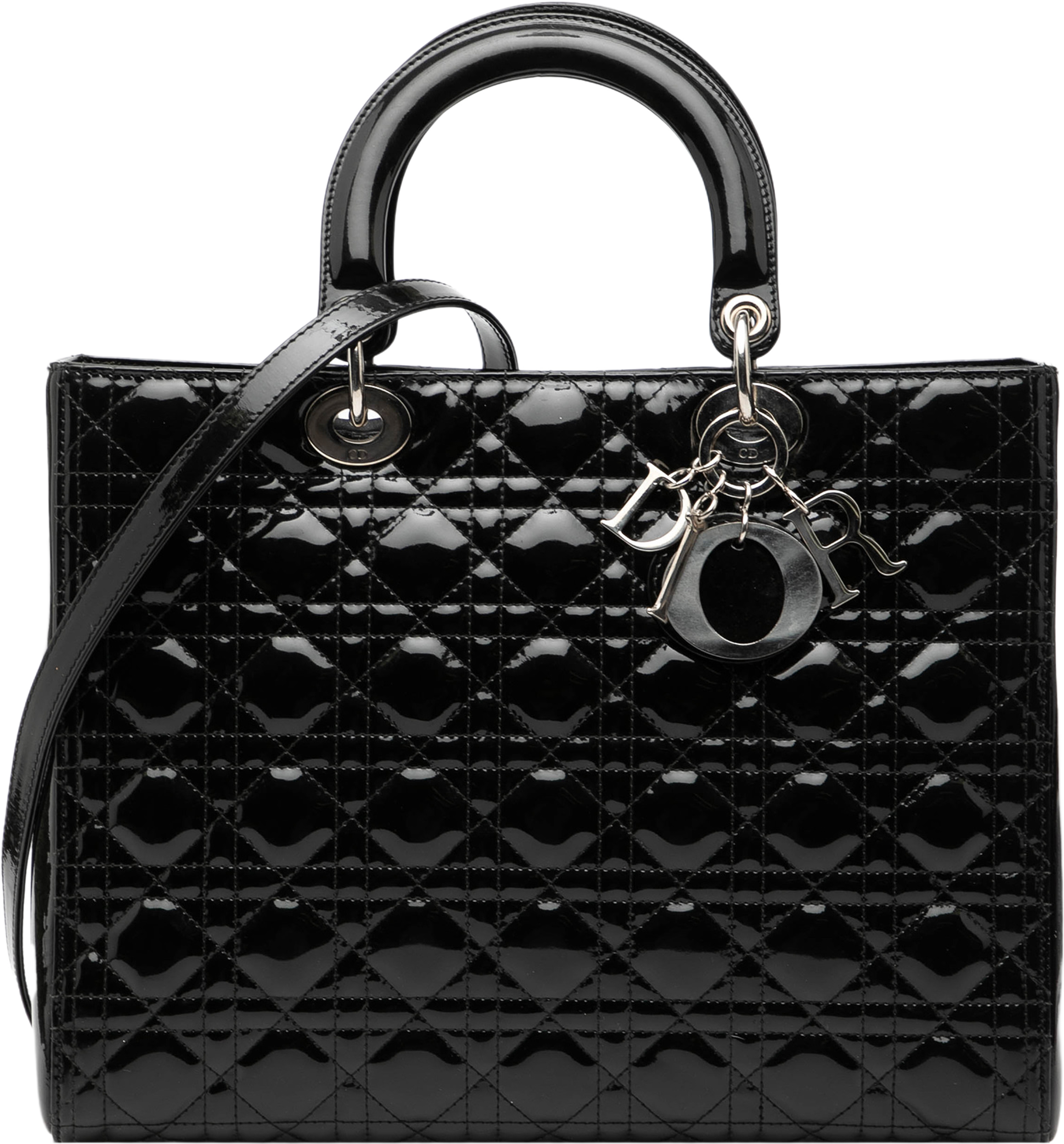 Dior Large Patent Cannage Lady Dior, från Luxclusif, i färgen black. Klicka för att öppna bilden i stort format