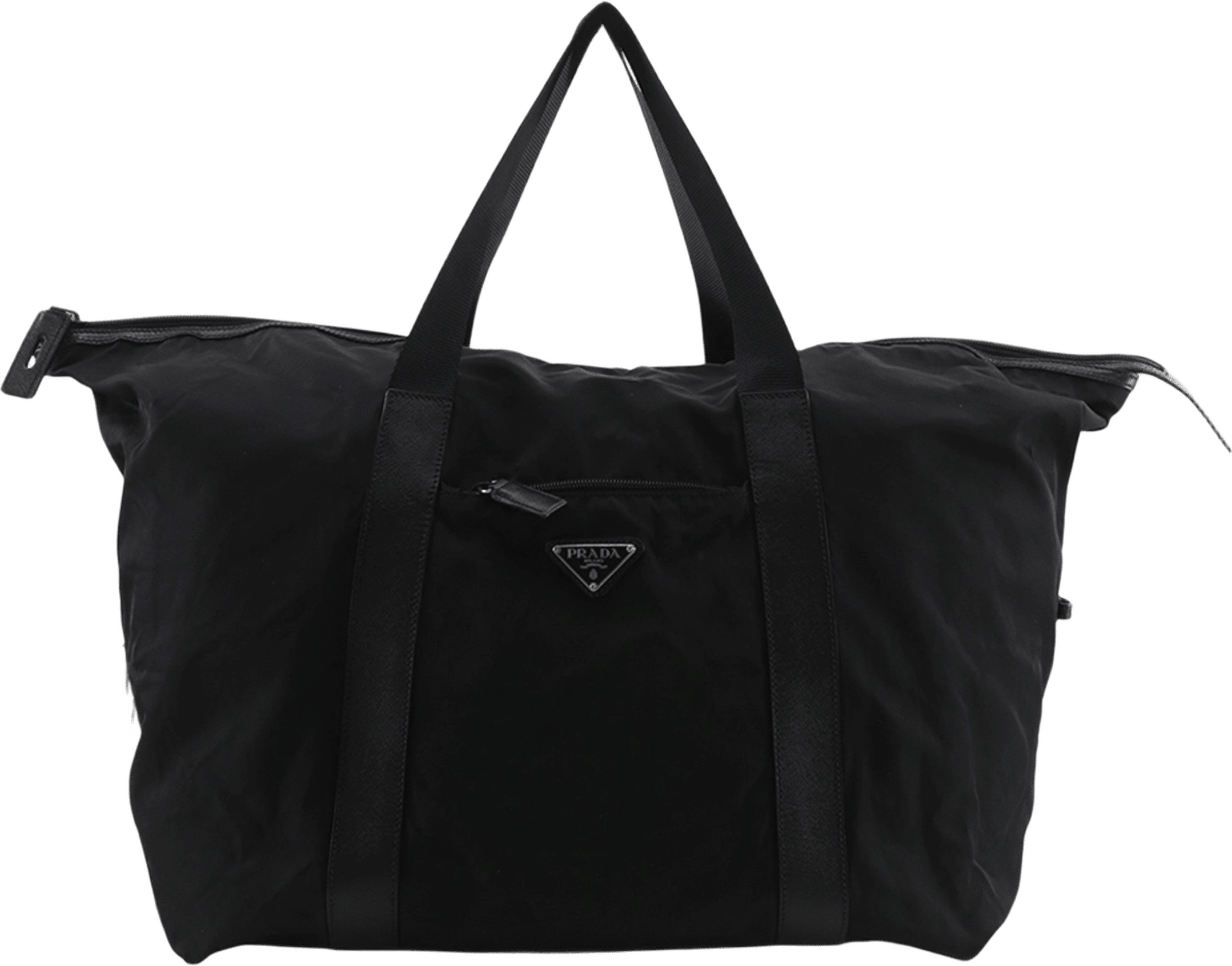 Prada Saffiano Trimmed Tessuto Travel Bag, från Luxclusif, i färgen svart. Klicka för att öppna bilden i stort format