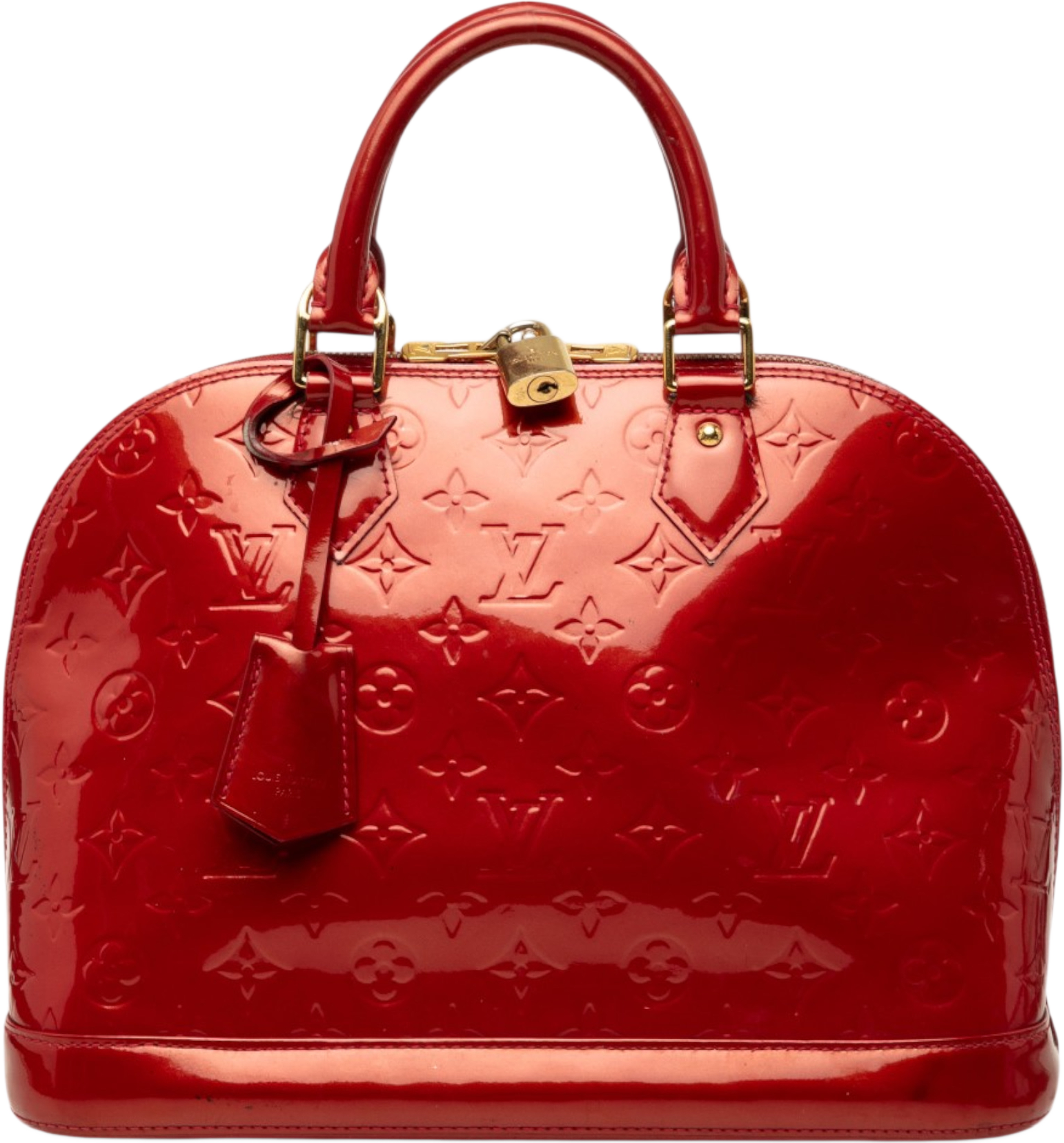 Louis Vuitton Monogram Vernis Alma Pm, från Luxclusif, i färgen röd. Klicka för att öppna bilden i stort format