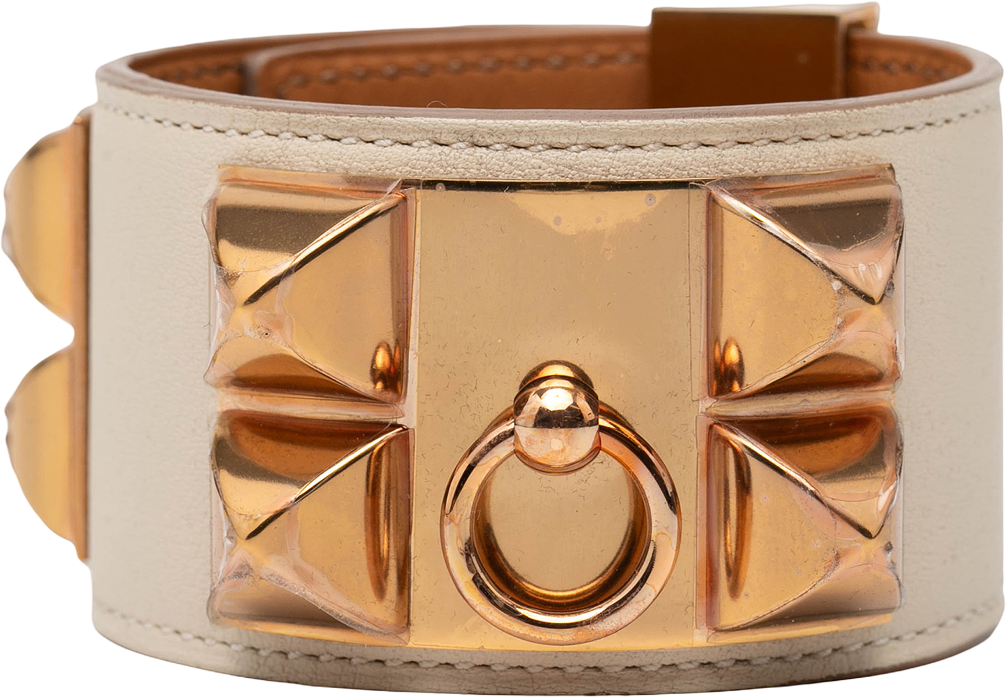 Hermès Swift And Gold Plated Collier De Chien Bracelet, från Luxclusif, i färgen beige. Klicka för att öppna bilden i stort format