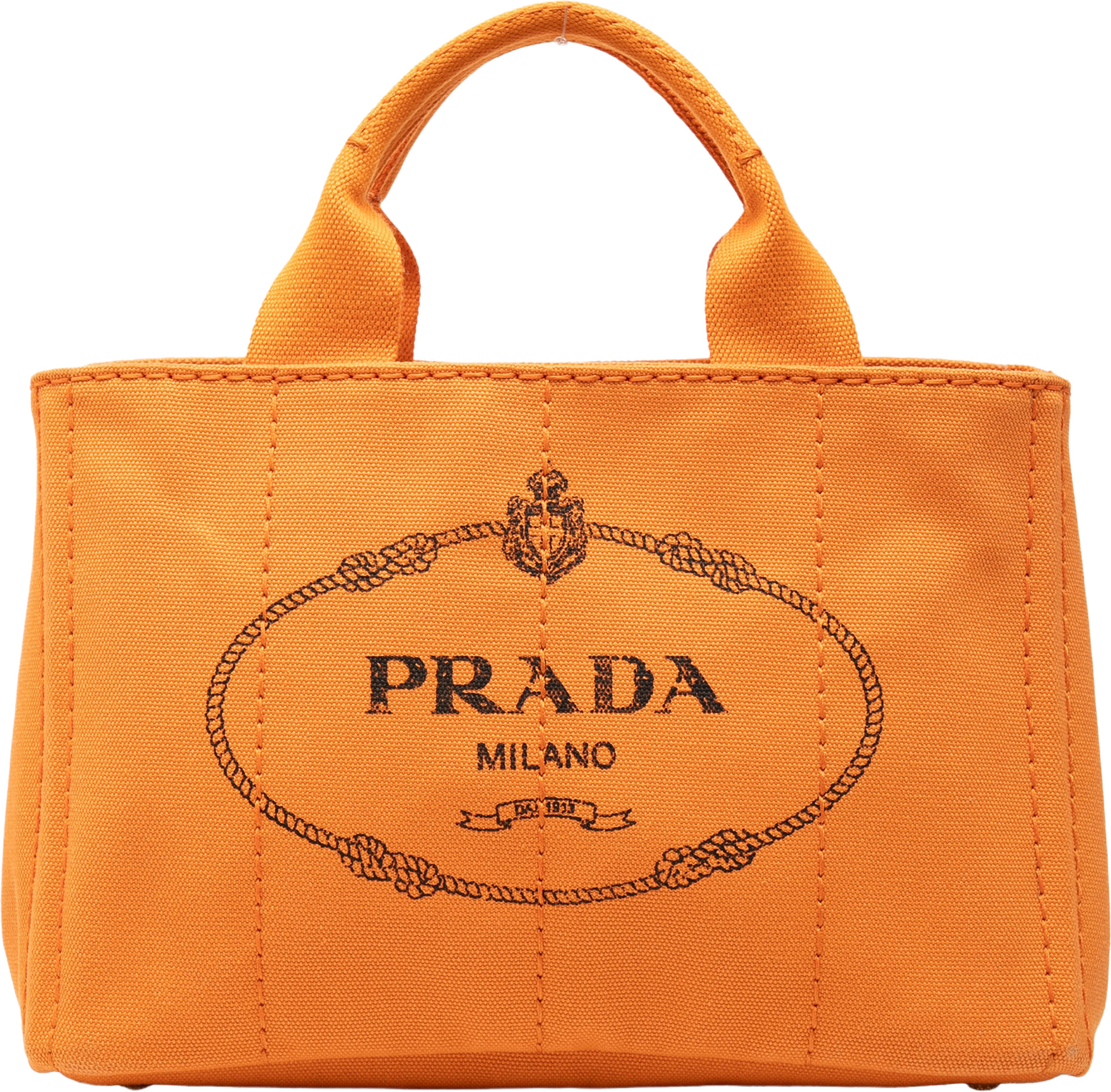 Prada Small Canvas Canapa Logo Satchel, från Luxclusif, i färgen light orange. Klicka för att öppna bilden i stort format