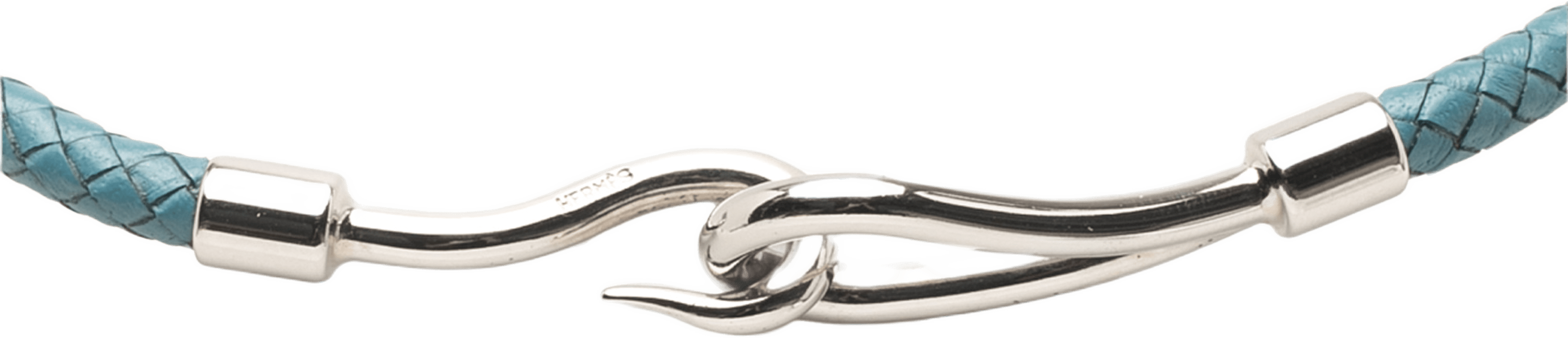 Hermès Woven Leather And Palladium Plated Jumbo Hook Choker Necklace, från Luxclusif, i färgen light blue. Klicka för att öppna bilden i stort format