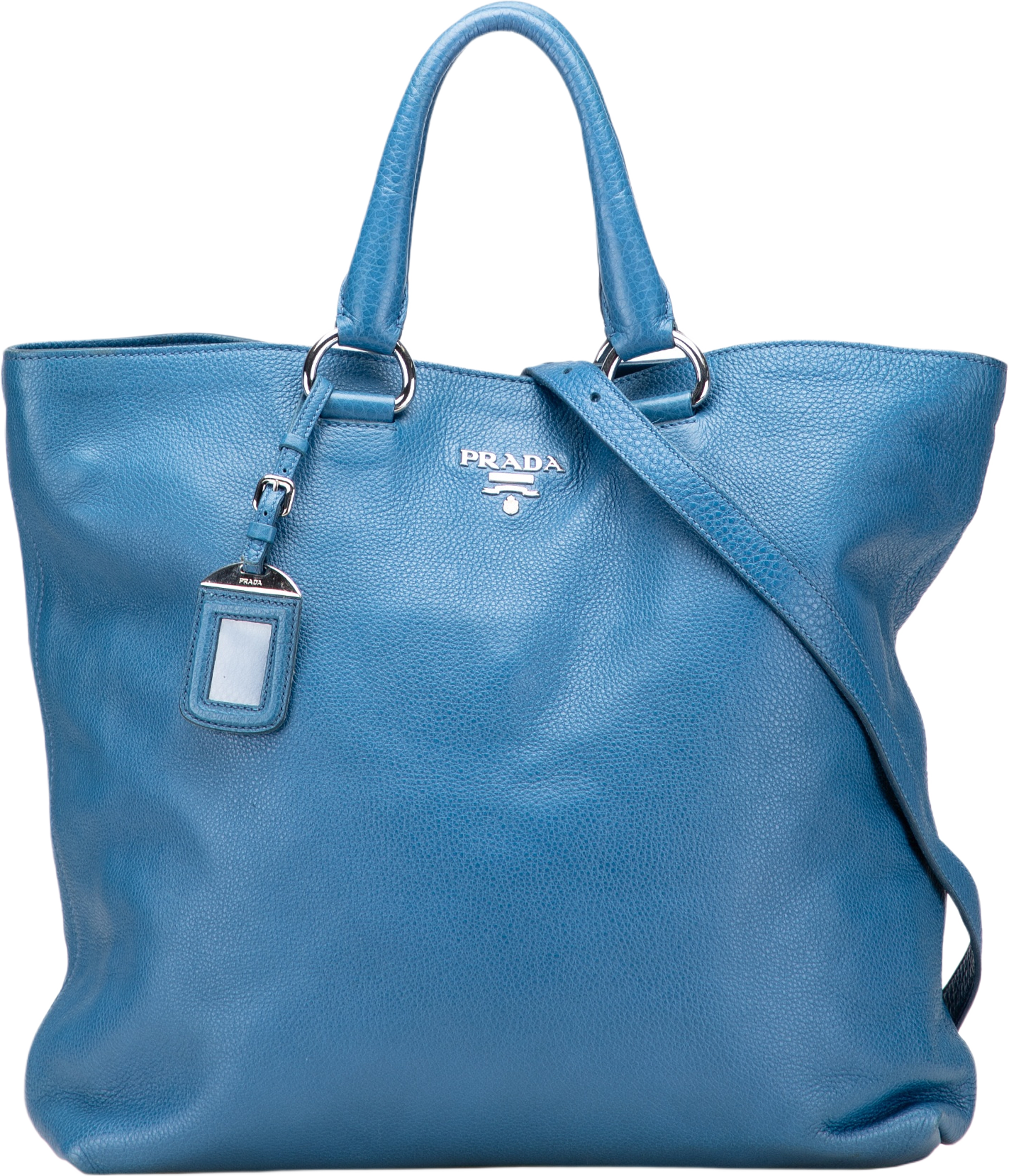 Prada Vitello Daino Open Convertible Tote, från Luxclusif, i färgen blue. Klicka för att öppna bilden i stort format