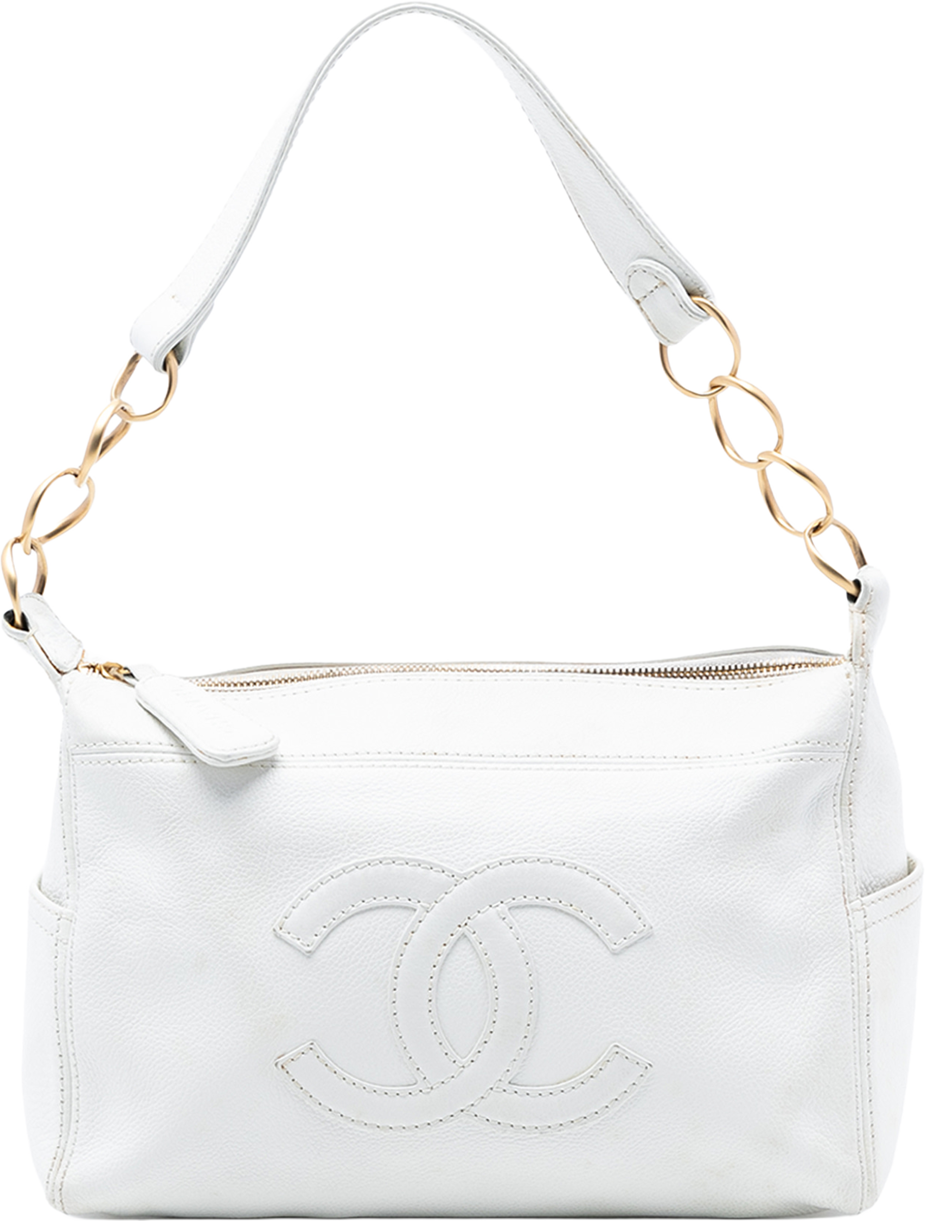 Chanel Cc Caviar Chain Shoulder Bag, från Luxclusif, i färgen white. Klicka för att öppna bilden i stort format