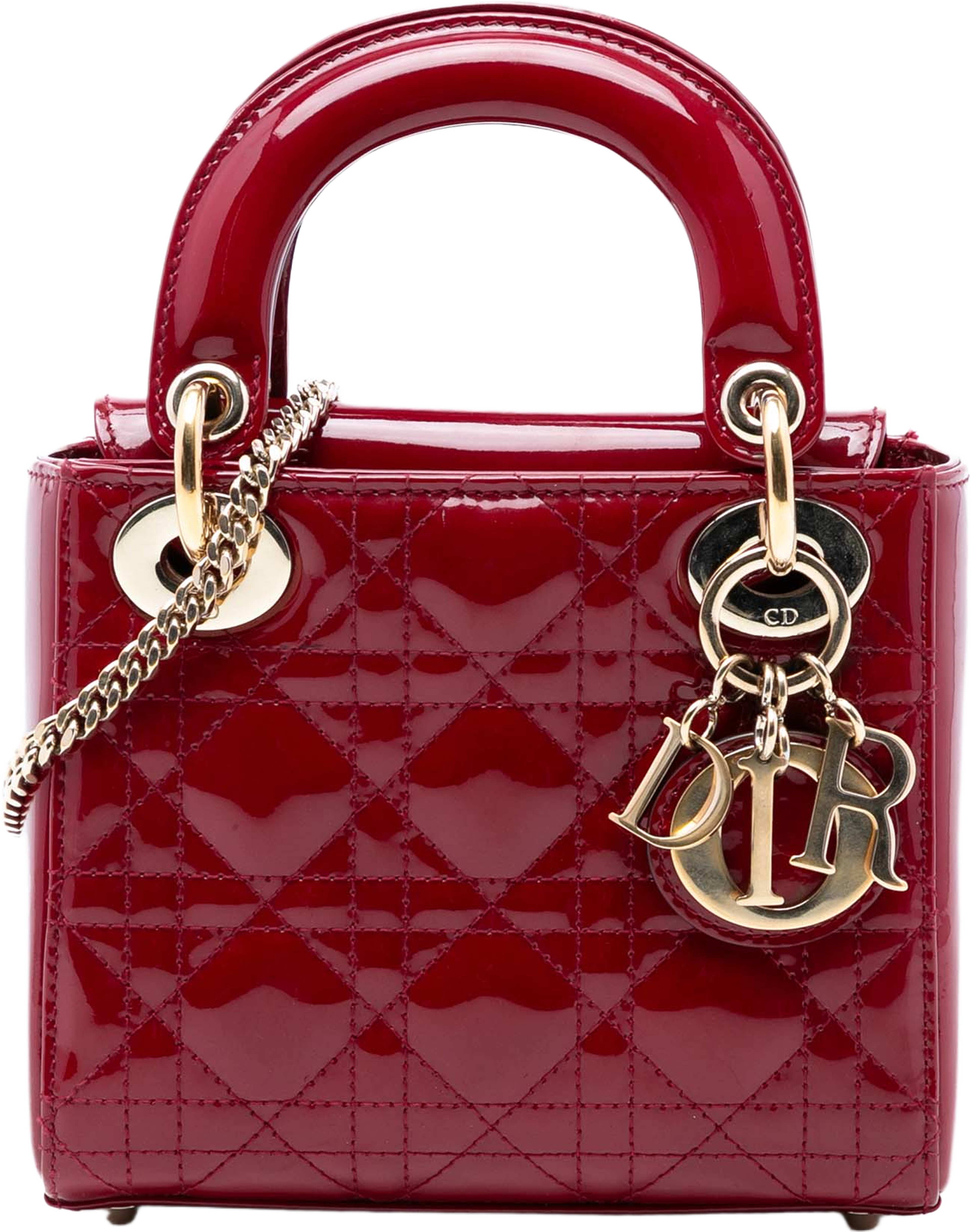 Dior Mini Patent Cannage Lady Dior, från Luxclusif, i färgen dark red. Klicka för att öppna bilden i stort format
