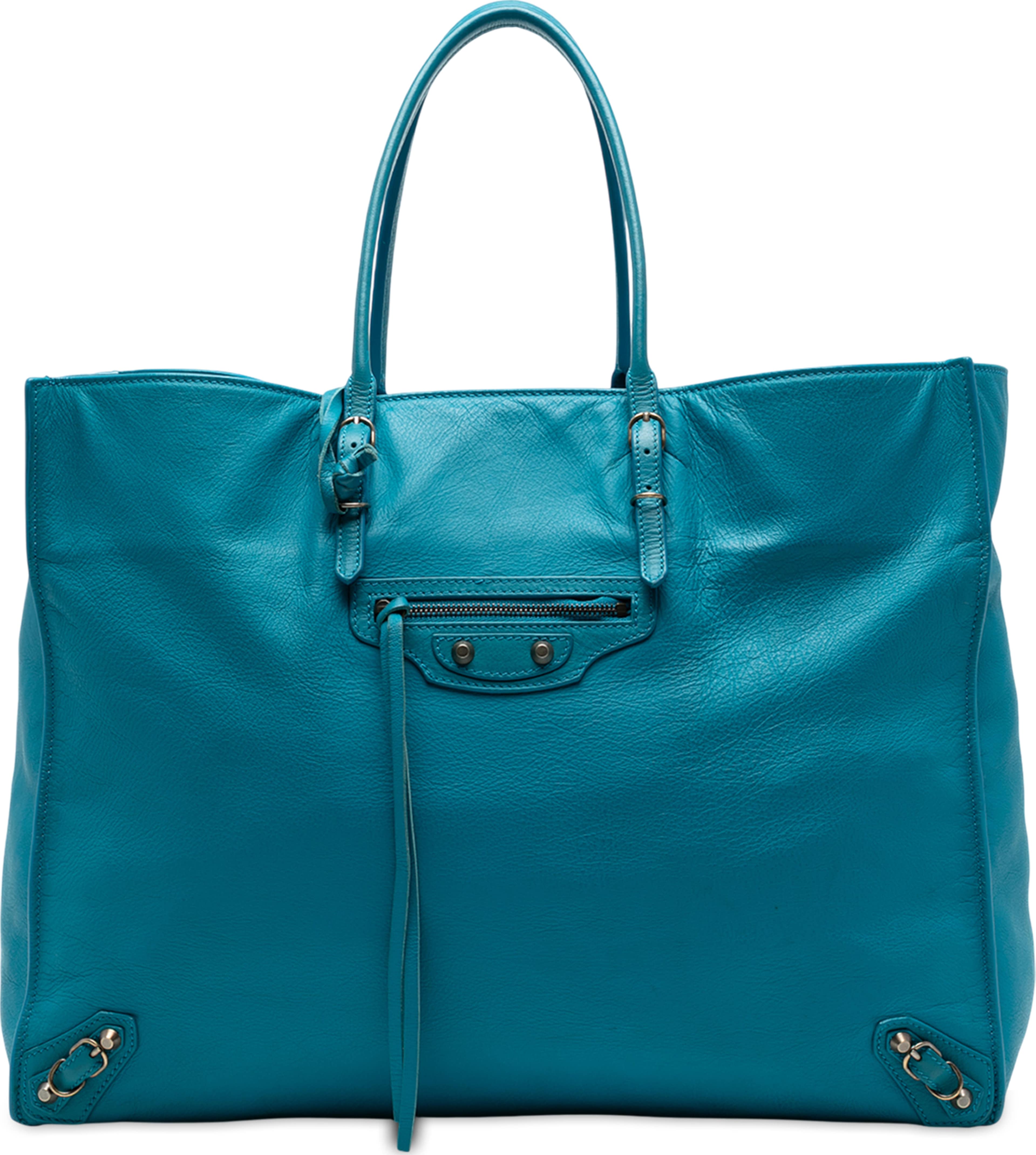 Balenciaga Leather Papier A4 Tote, från Luxclusif, i färgen turquoise. Klicka för att öppna bilden i stort format