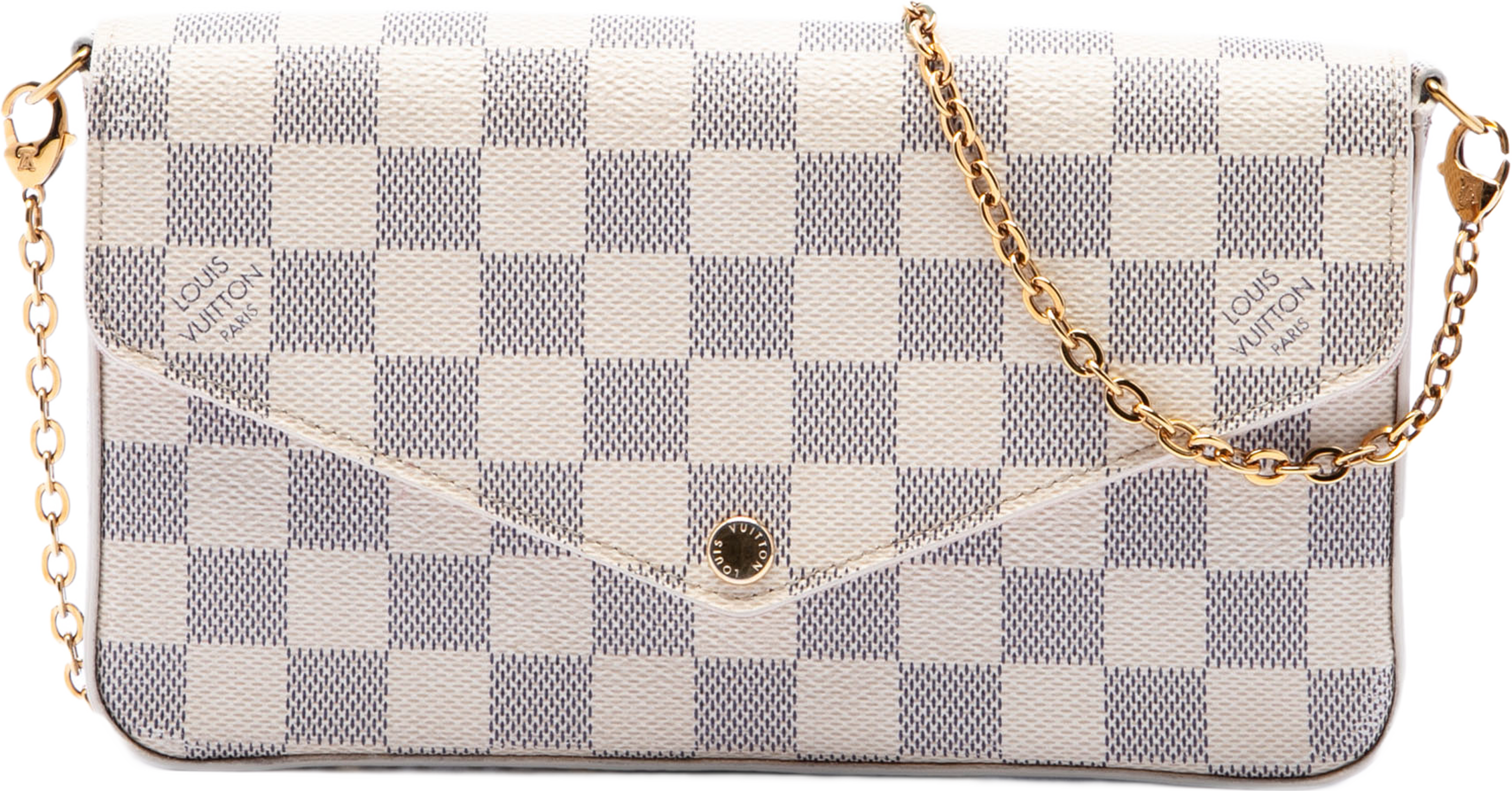Louis Vuitton Damier Azur Pochette Felicie, från Luxclusif, i färgen white. Klicka för att öppna bilden i stort format