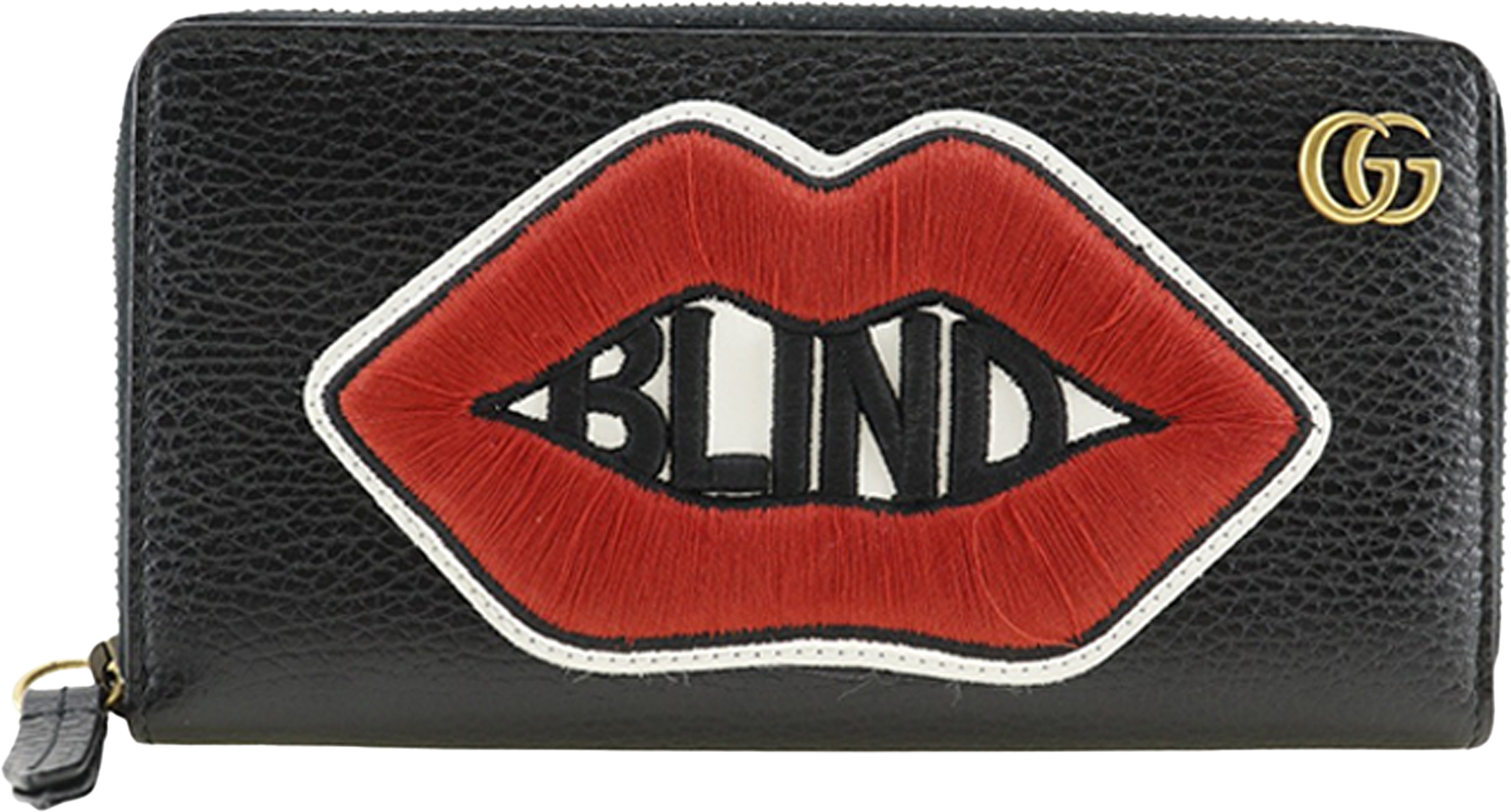 Gucci Gg Marmont Pebbled Calfskin Embroidered Blind For Love Zip Around Wallet, från Luxclusif, i färgen black. Klicka för att öppna bilden i stort format