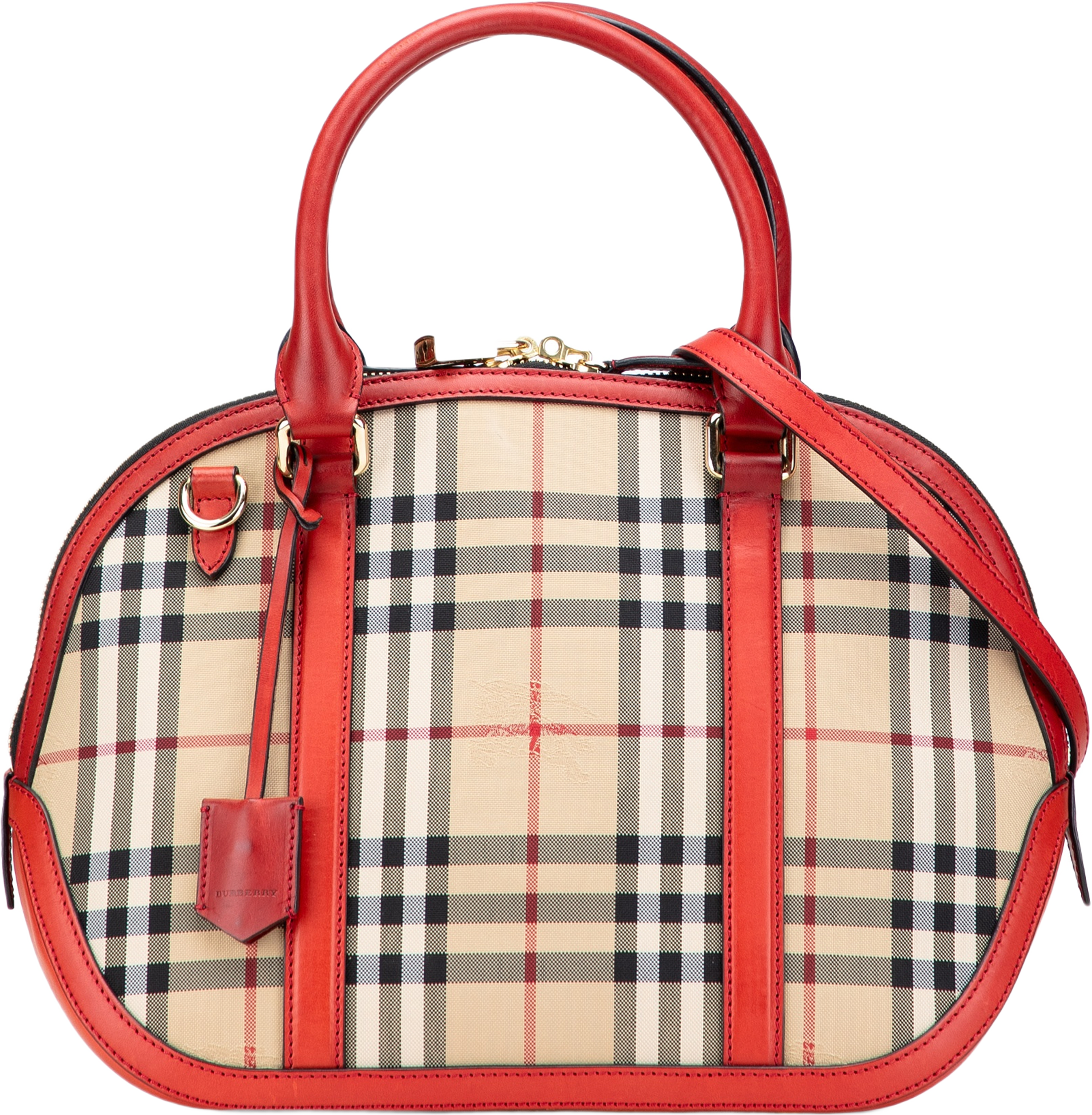 Burberry Small Haymarket Check Canvas Orchard Bowling Bag, från Luxclusif, i färgen beige. Klicka för att öppna bilden i stort format