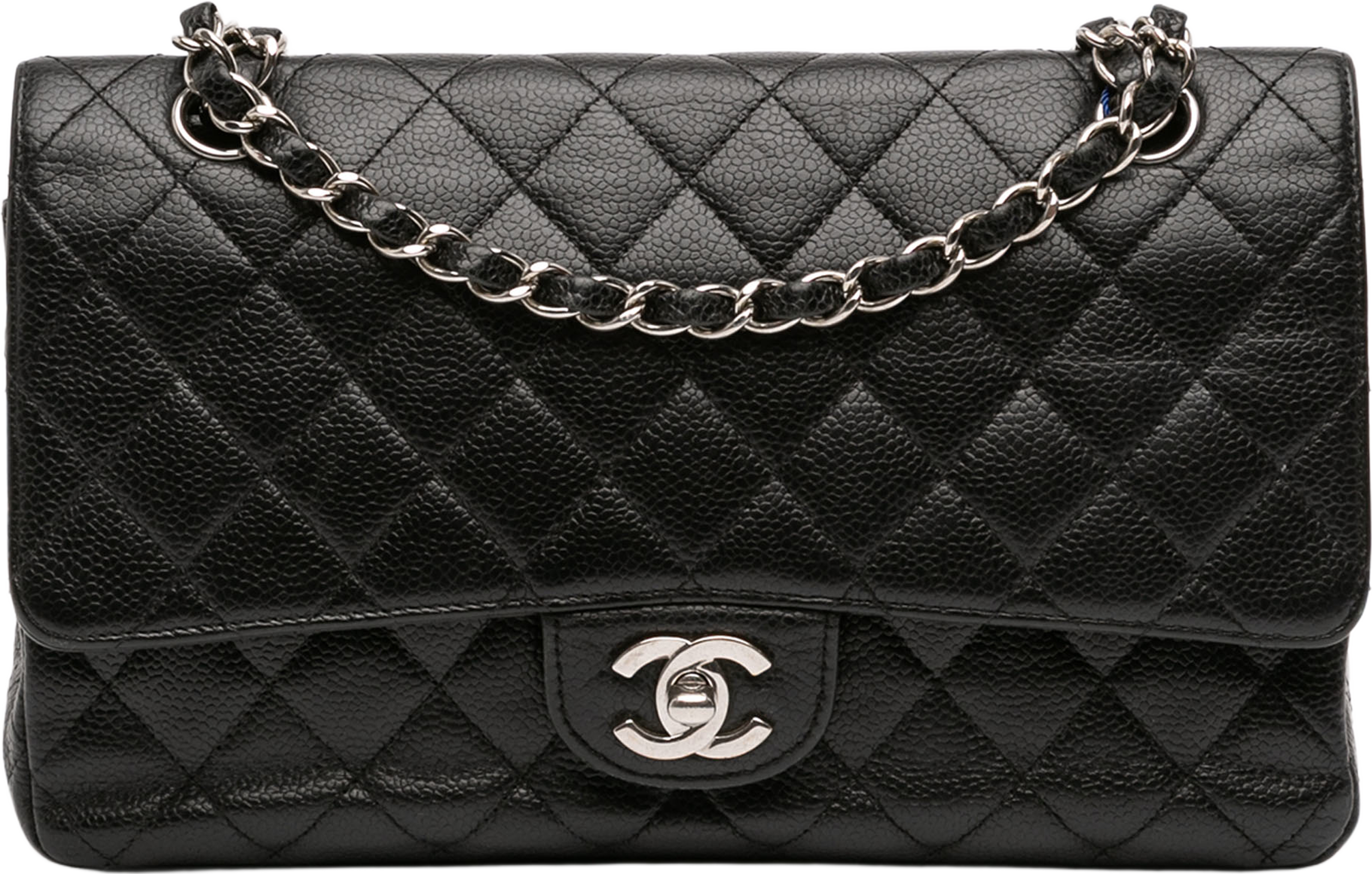 Chanel Medium Classic Caviar Double Flap, från Luxclusif, i färgen black. Klicka för att öppna bilden i stort format