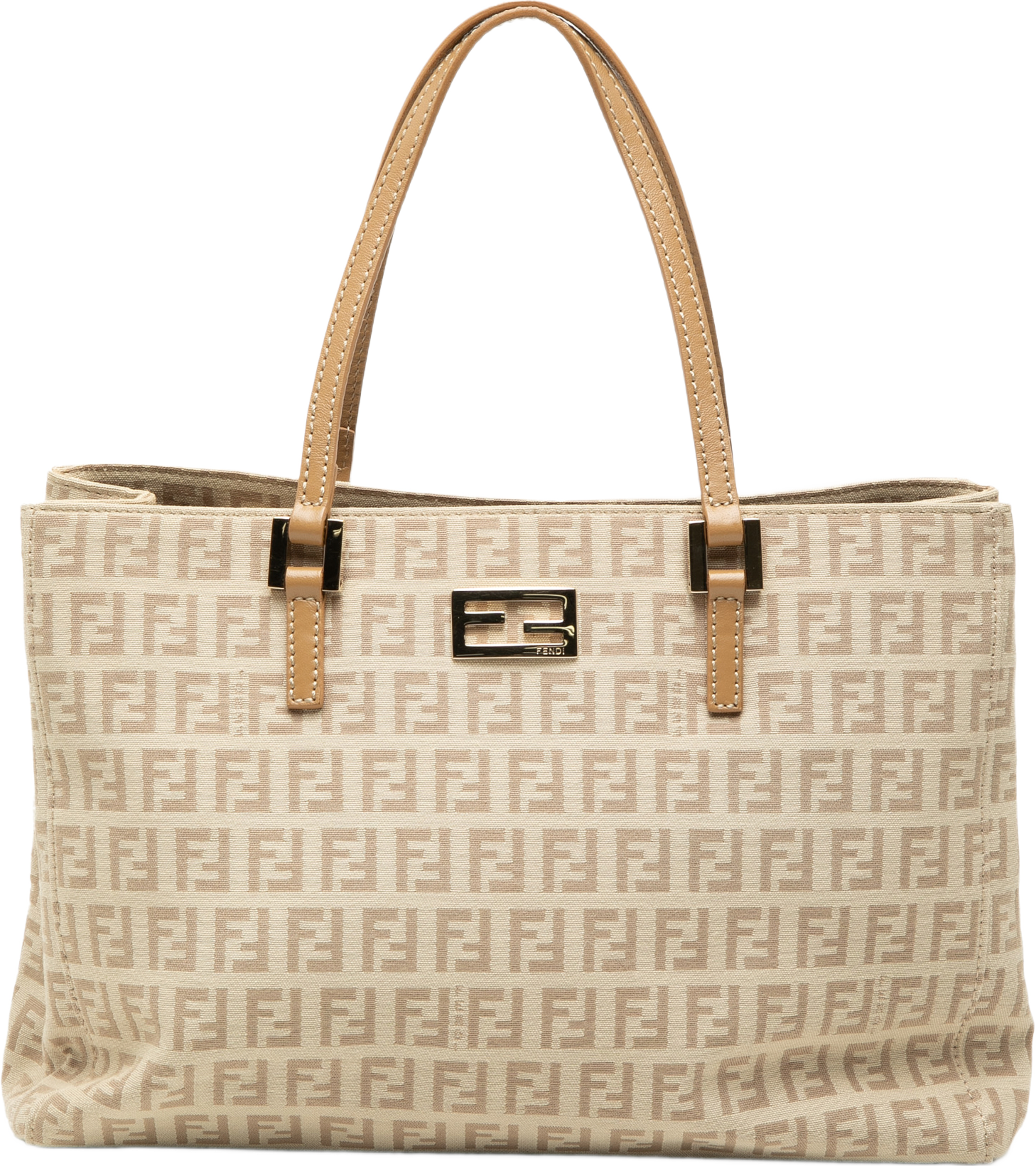 Fendi Small Zucchino Canvas Tote, från Luxclusif, i färgen beige. Klicka för att öppna bilden i stort format