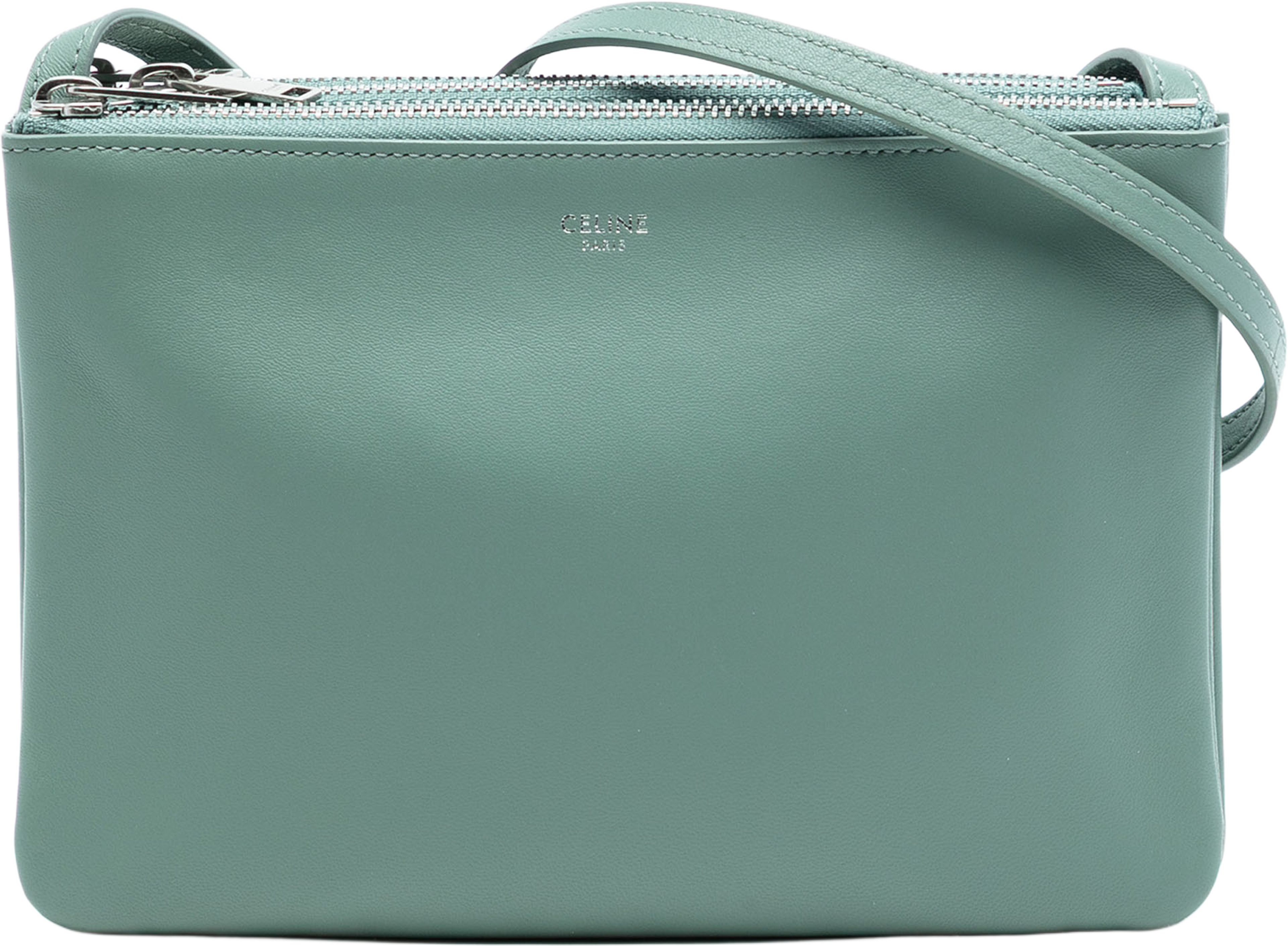 Celine Small Lambskin Trio Crossbody, från Luxclusif, i färgen mint. Klicka för att öppna bilden i stort format
