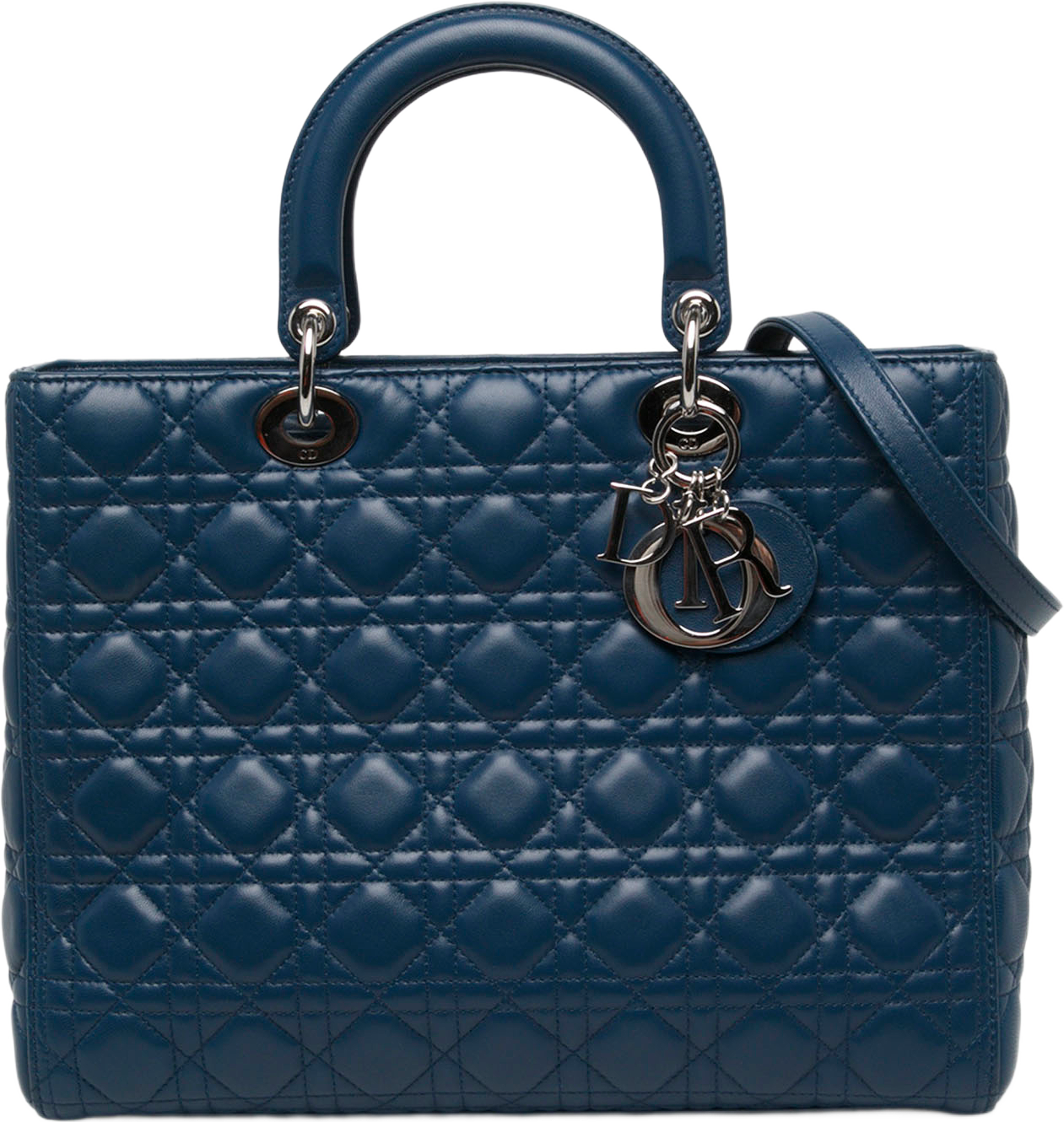 Dior Large Lambskin Cannage Lady Dior, från Luxclusif, i färgen blå. Klicka för att öppna bilden i stort format
