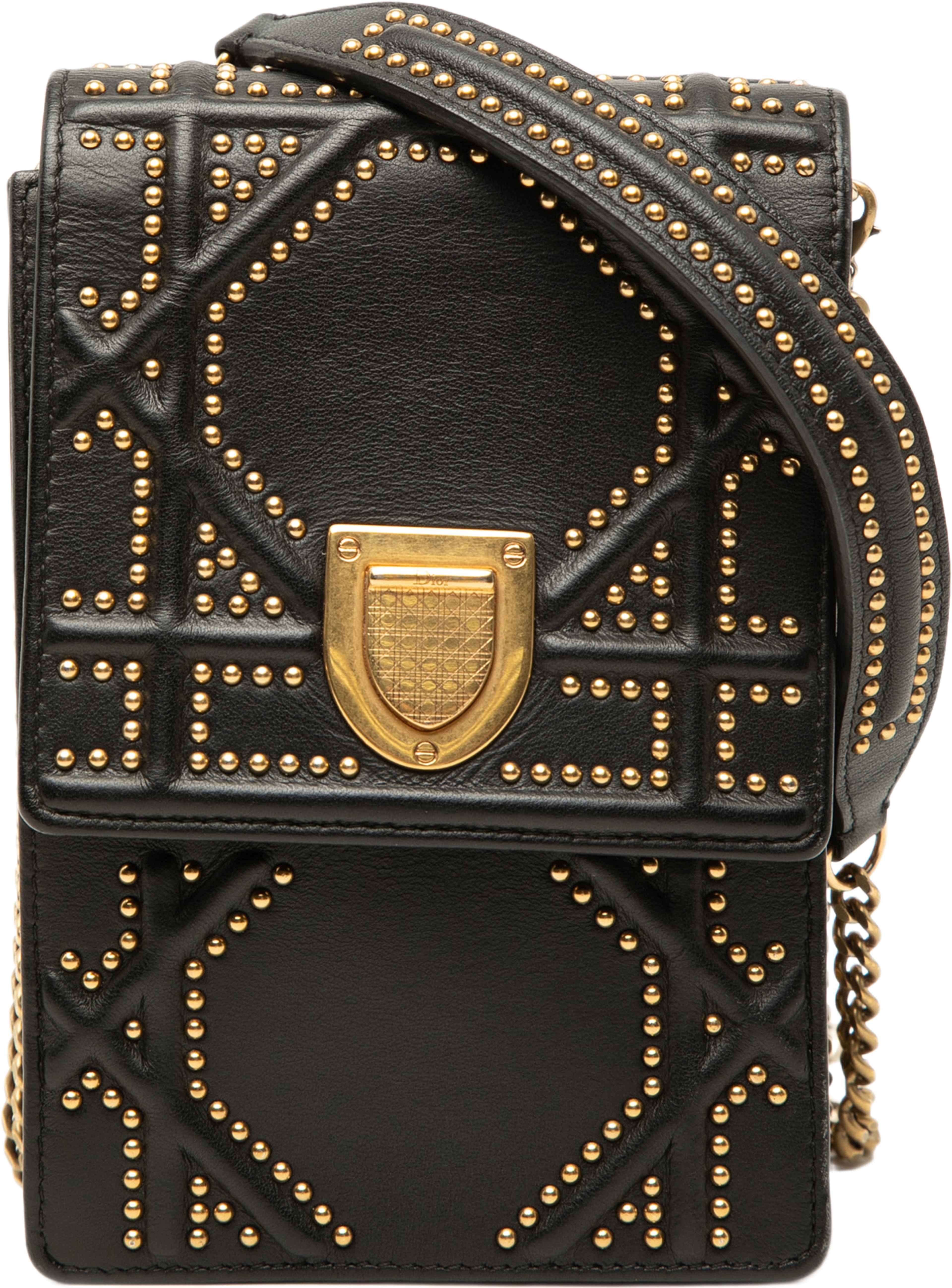 Dior Studded Leather Vertical Diorama Crossbody, från Luxclusif, i färgen svart. Klicka för att öppna bilden i stort format