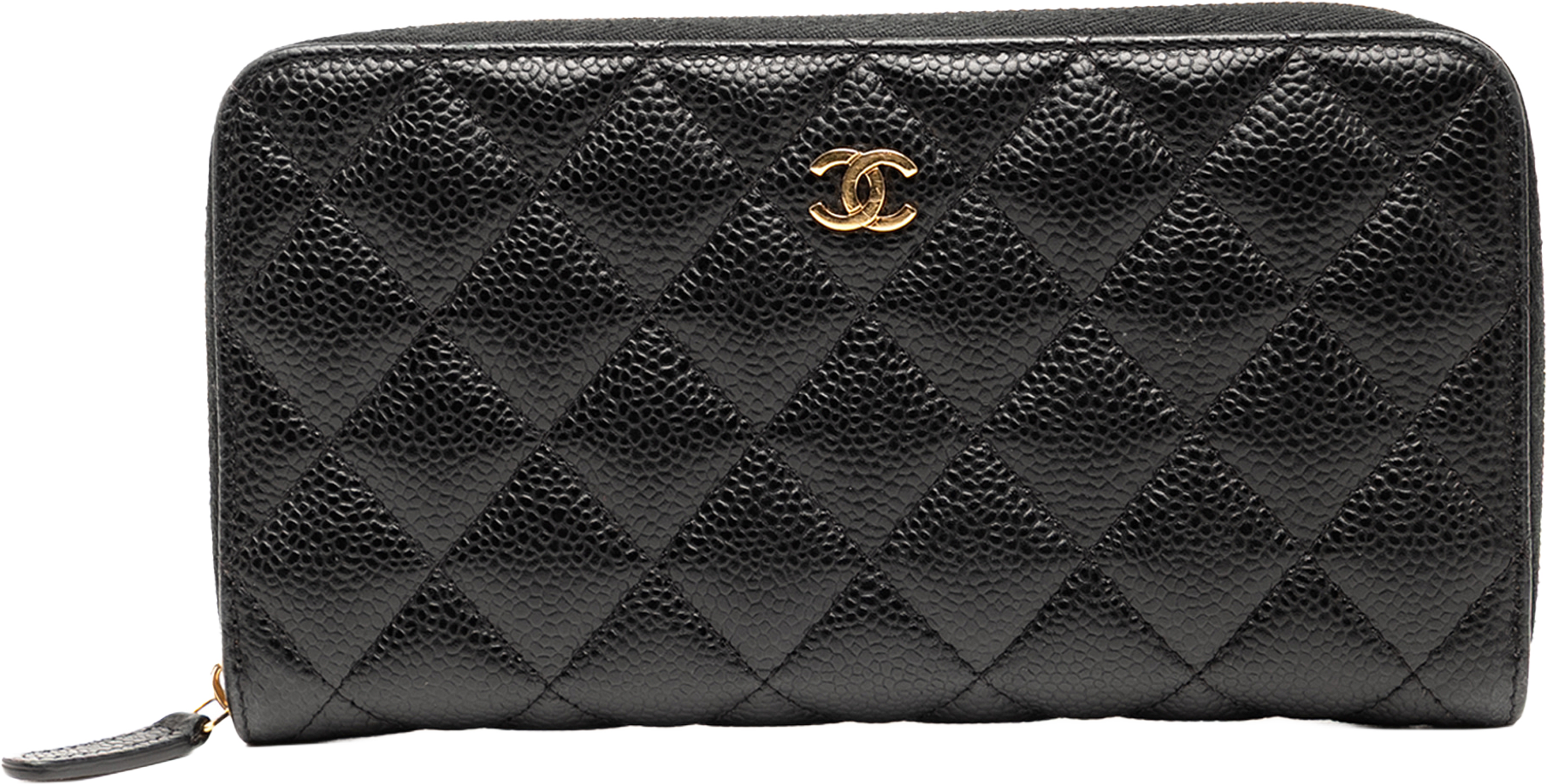 Chanel Cc Quilted Caviar Zip Around Long Wallet, från Luxclusif, i färgen black. Klicka för att öppna bilden i stort format