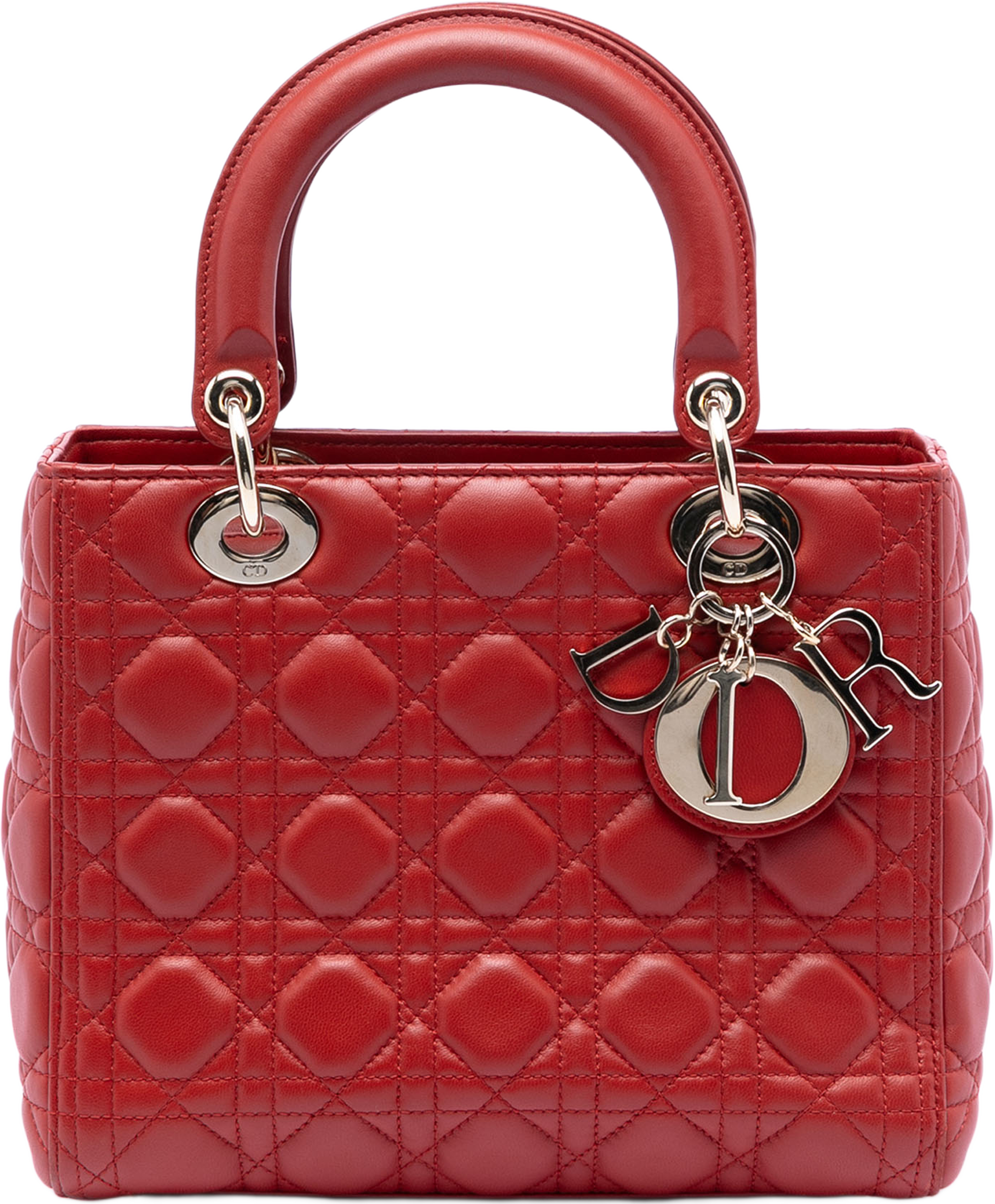 Dior Medium Lambskin Cannage Lady Dior, från Luxclusif, i färgen röd. Klicka för att öppna bilden i stort format